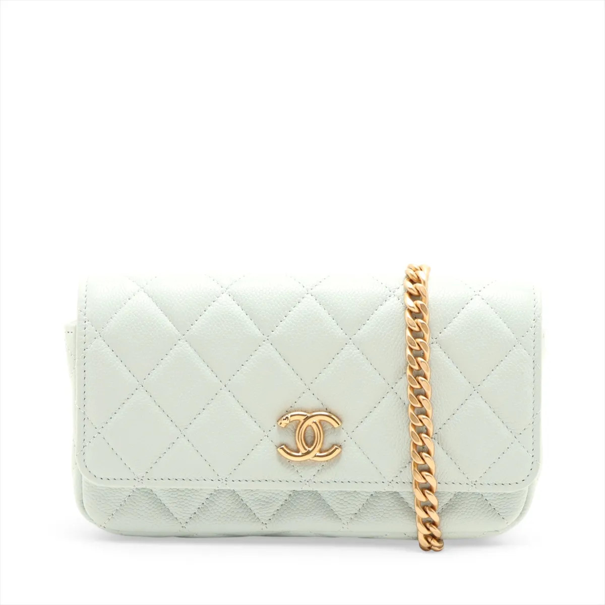 Chanel Matelasse Caviar Skin Sling backpack Phone Pouch hearts Blue Gold Metal F