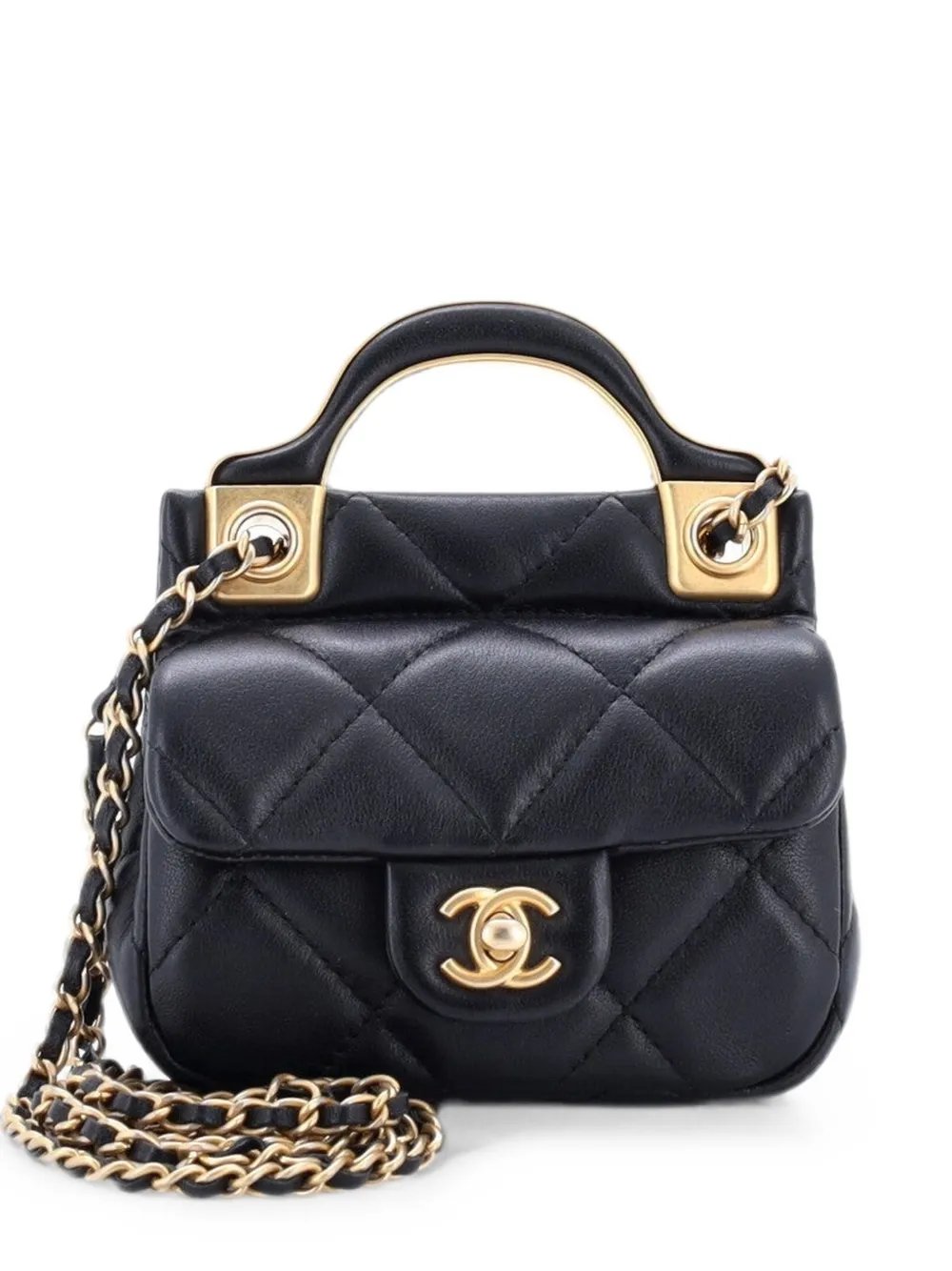 Lady Handle Flap Card Holder on Chain Quilted Calfskin clutch bag