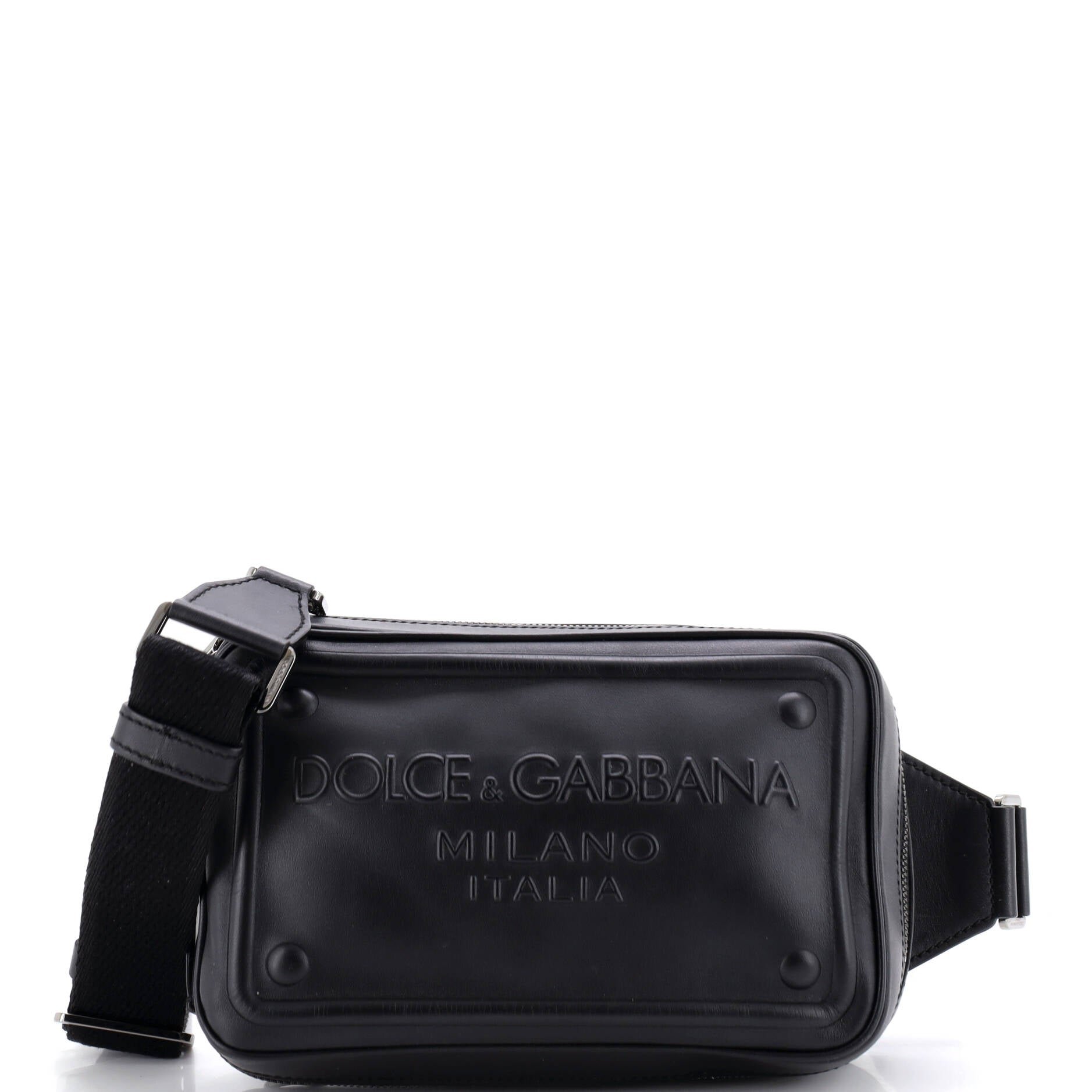 Raised Logo Crossbody Bag Embossed Leather