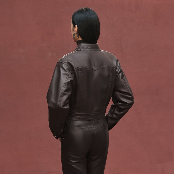 Marron Ébène City Jacket With Perforated Details