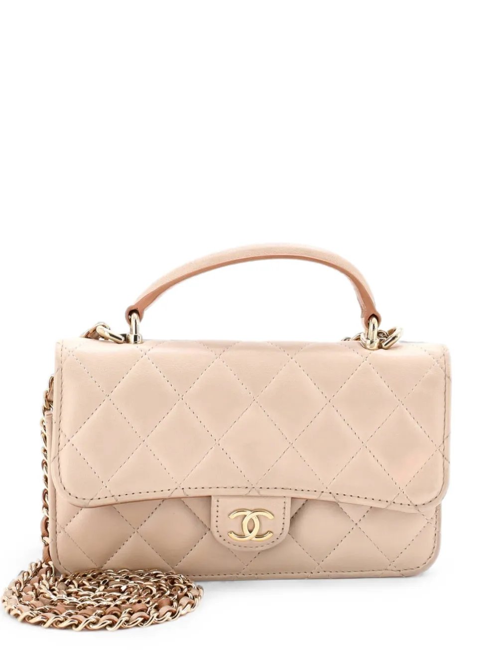 Classic Top Handle Flap Phone Holder with Chain Quilted Lambskin crossbody bag