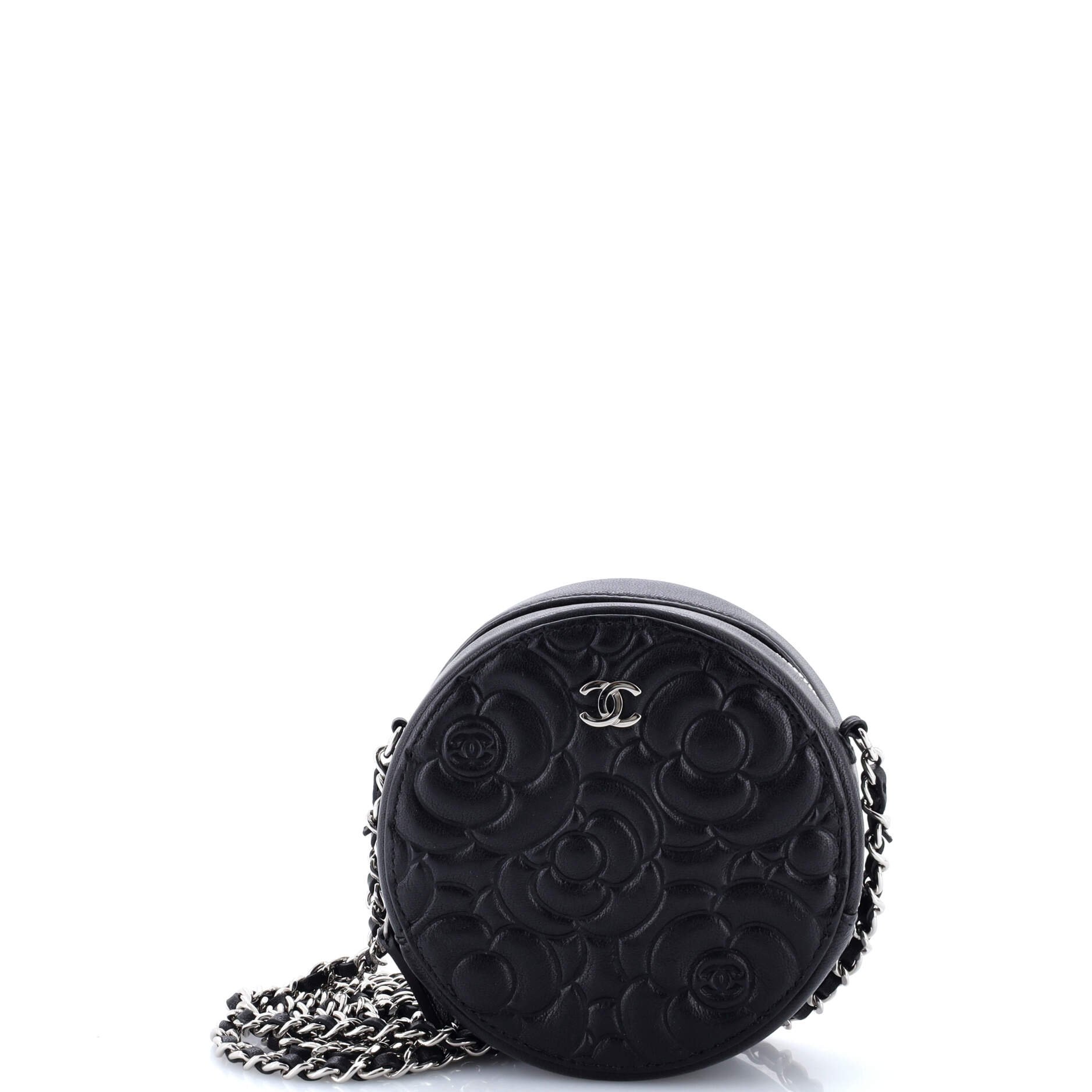 Chanel Round Clutch with Chain Camellia Goatskin Mini