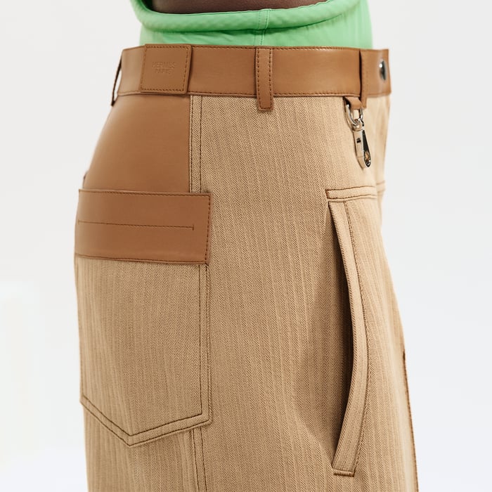 Beige Albâtre Loose Fit Pants With Leather Detail
