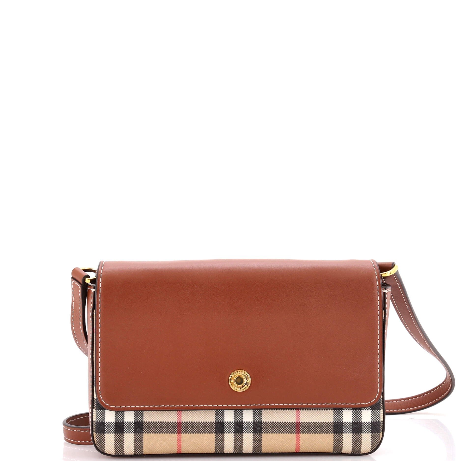 Hampshire Shoulder Bag Leather and Vintage Check Canvas Small