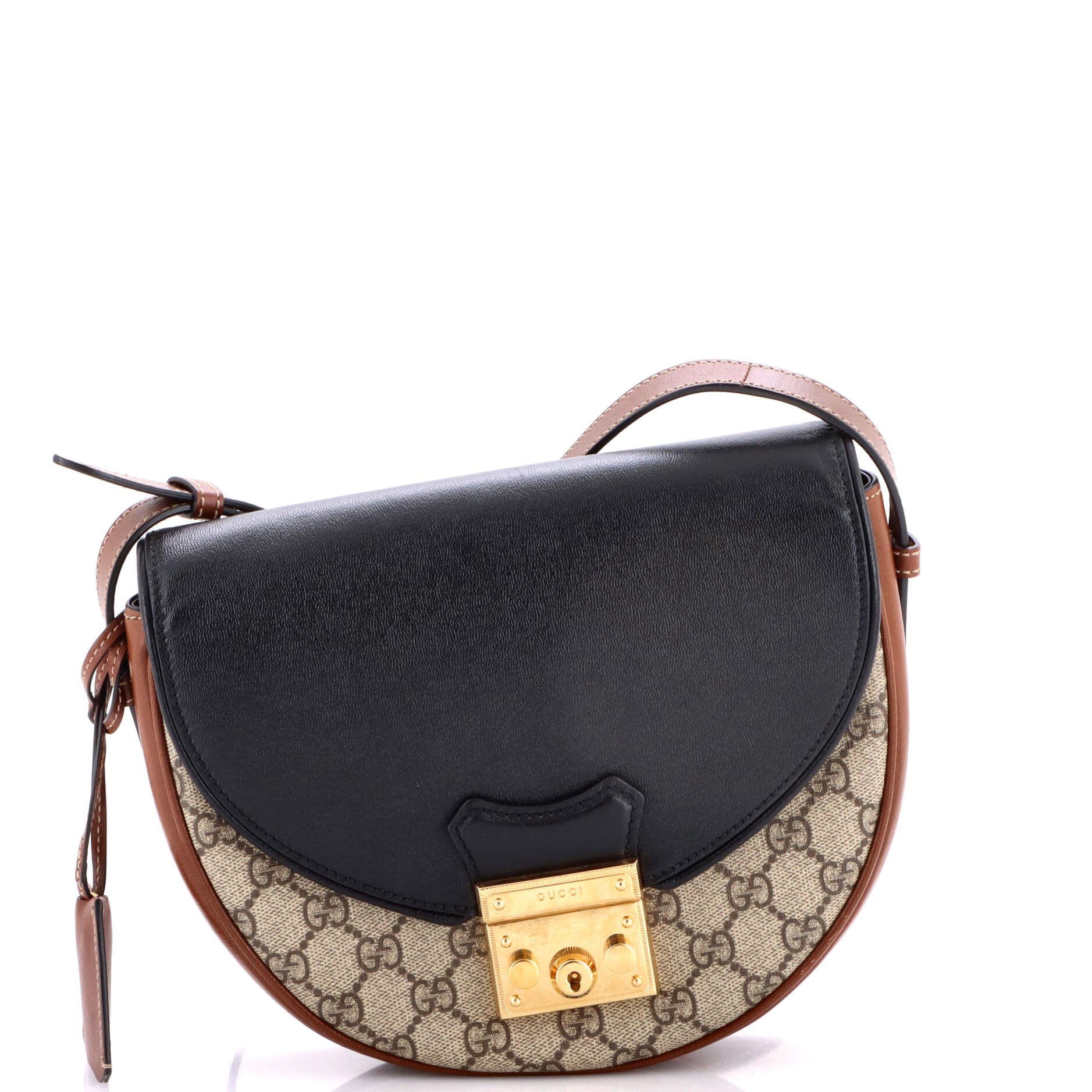 Padlock Saddle Shoulder Bag GG Coated Canvas and Leather Small