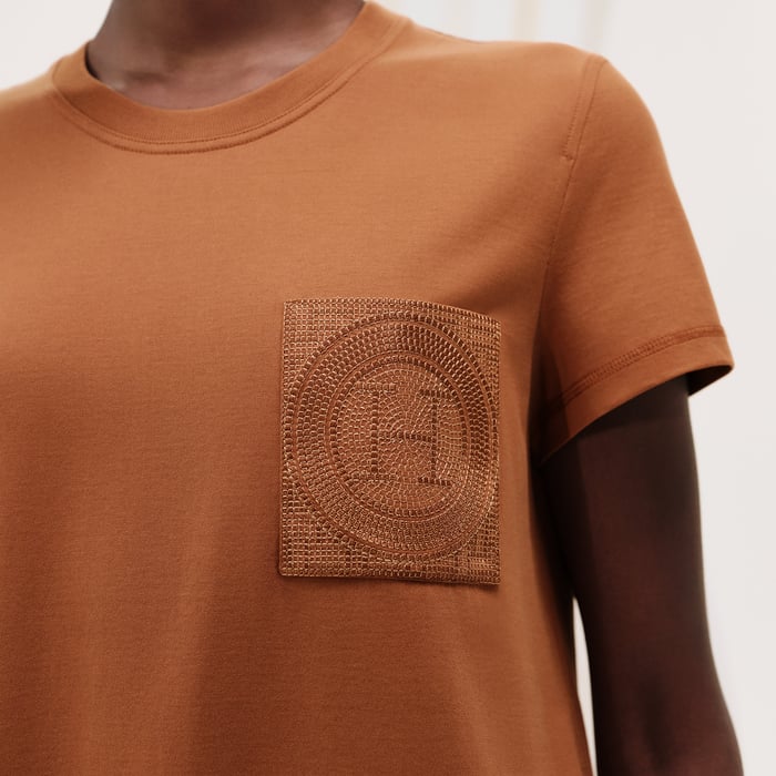Marron Alezan Embroidered Pocket Dress