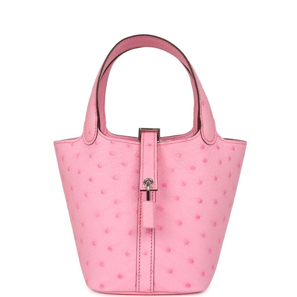 Hermes Hermes Micro Picotin Lock 14 Bubblegum Ostrich Boreal Palladium Hardware