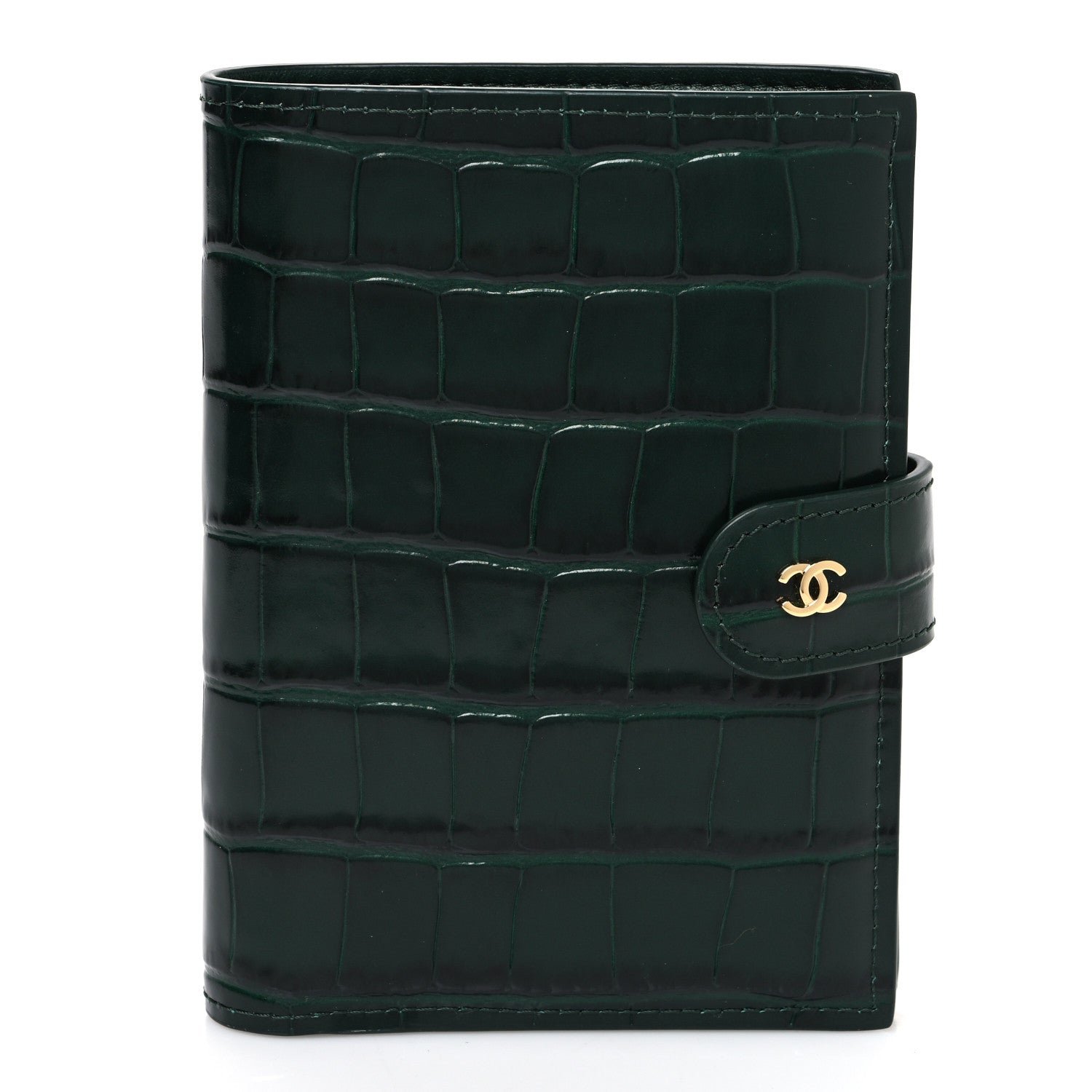 Chanel Calfskin Crocodile Embossed Crococo Passport Holder Emerald