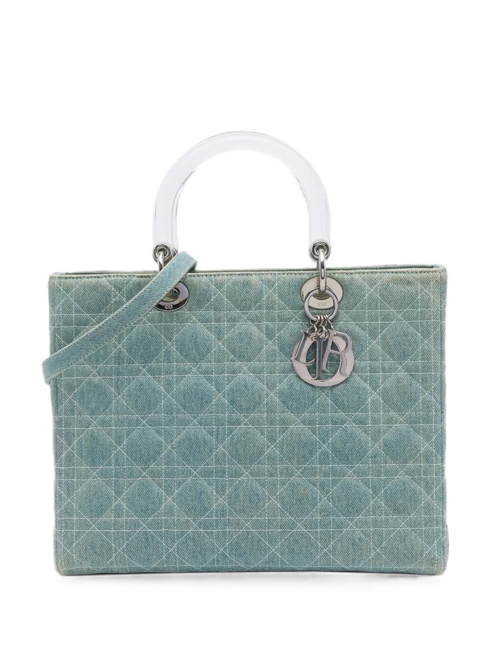 Dior 2003 Large Denim Cannage Acrylic Handles Lady Dior satchel