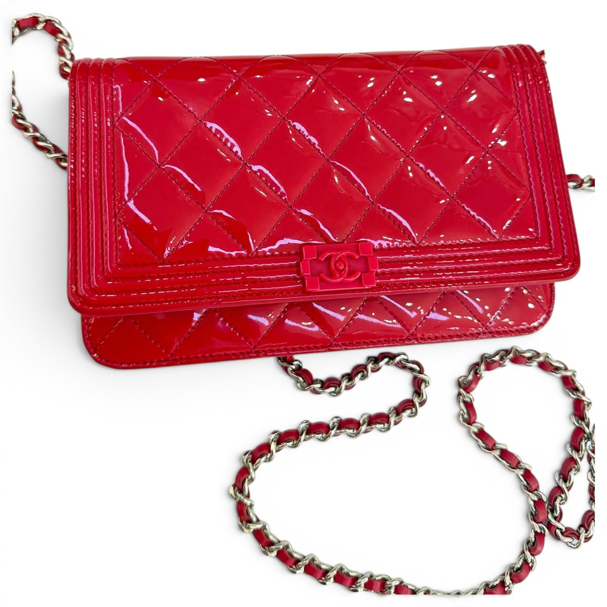 Wallet On Chain Boy Half Flap patent leather crossbody bag