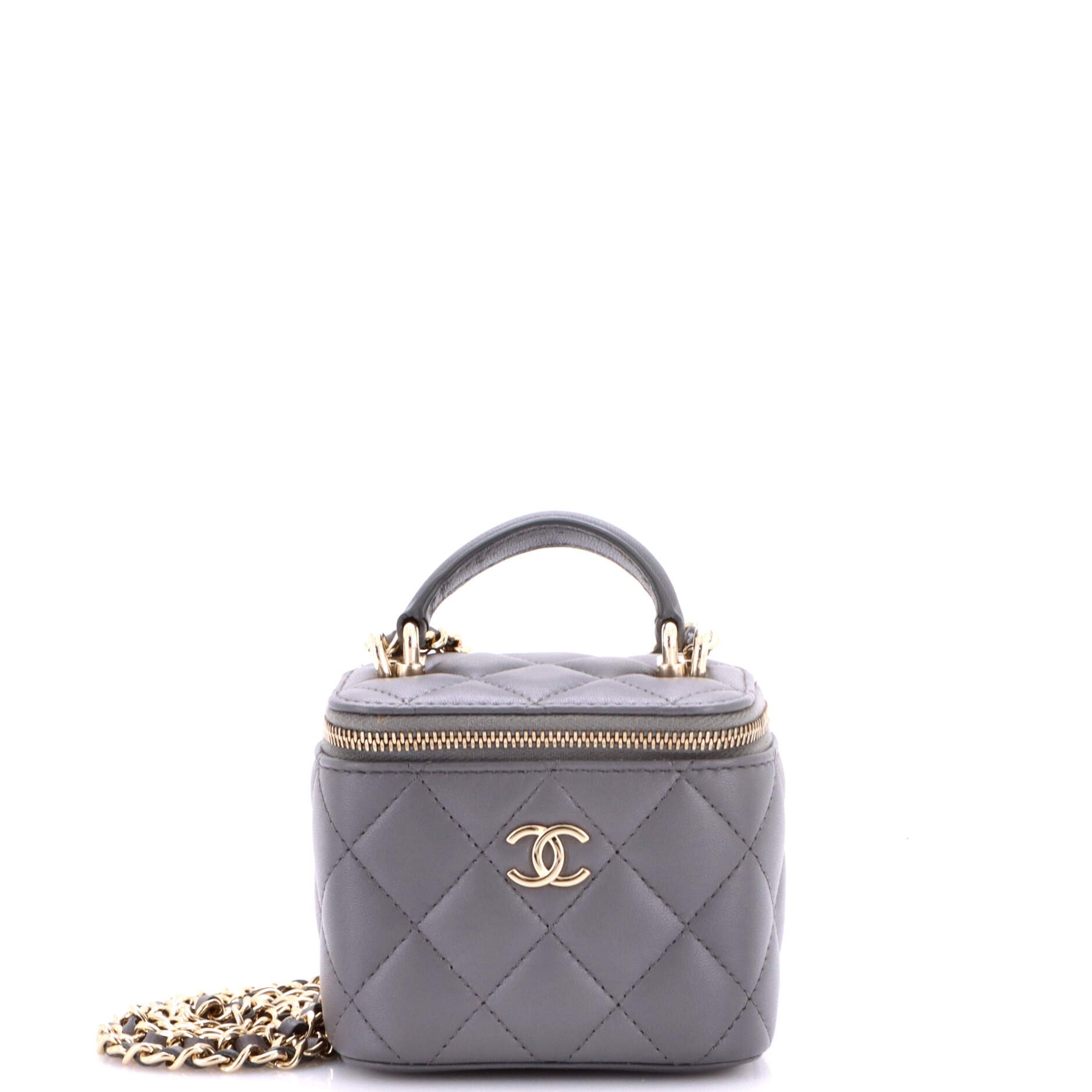 Classic Top Handle Vanity Case with Chain Quilted Lambskin Mini
