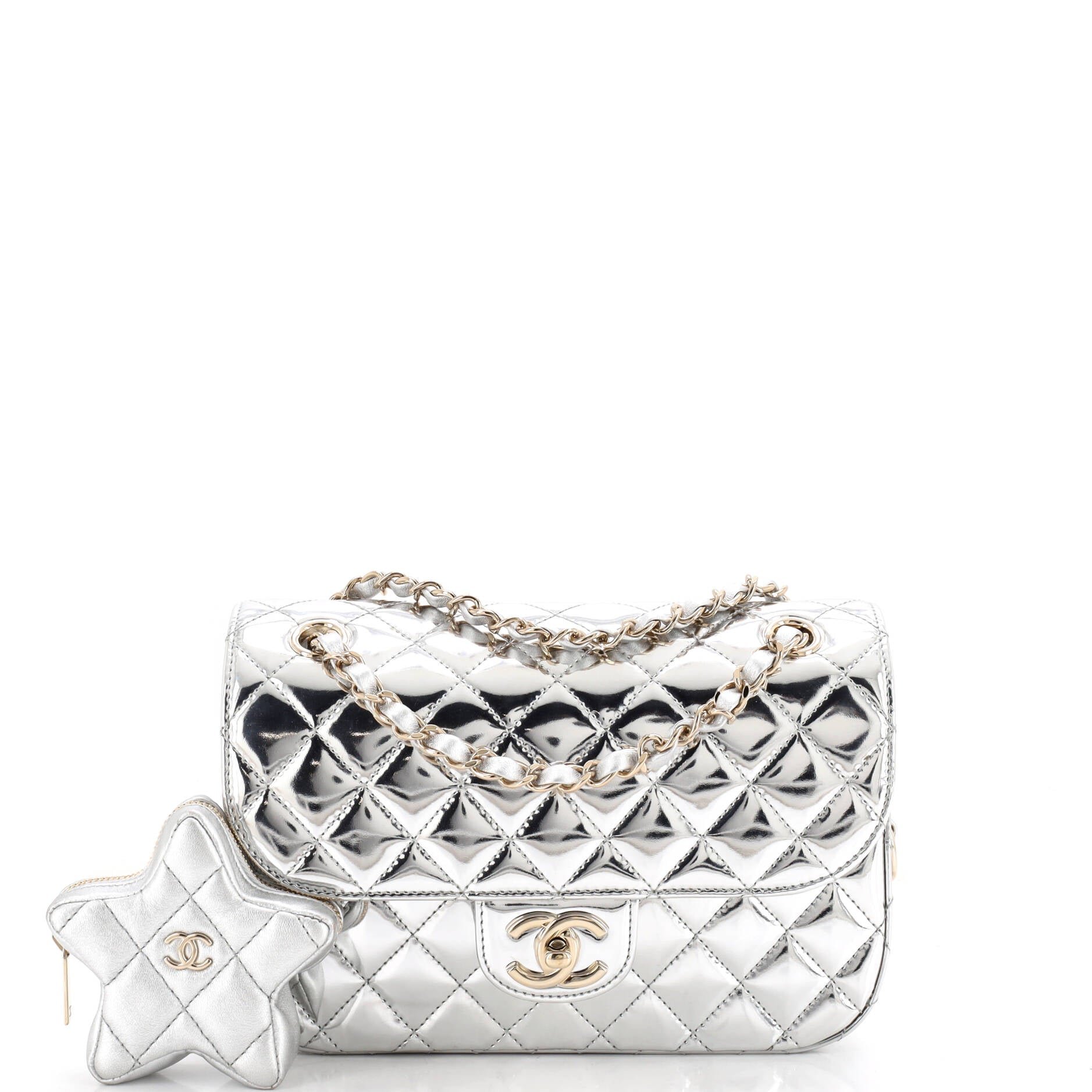 Hollywood Boulevard Flap Bag with Star Coin Purse Quilted Metallic Leather Small