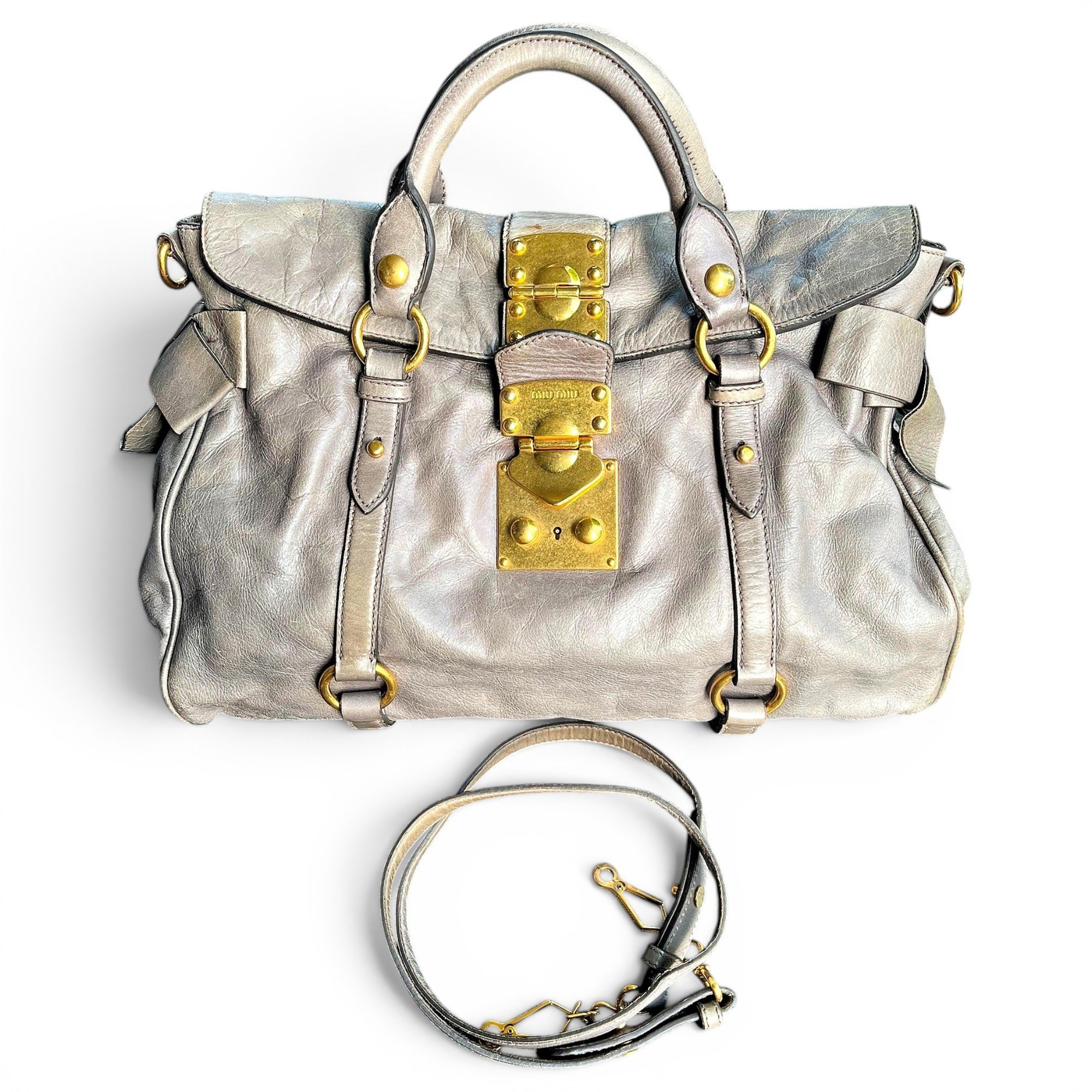 Bow bag leather handbag