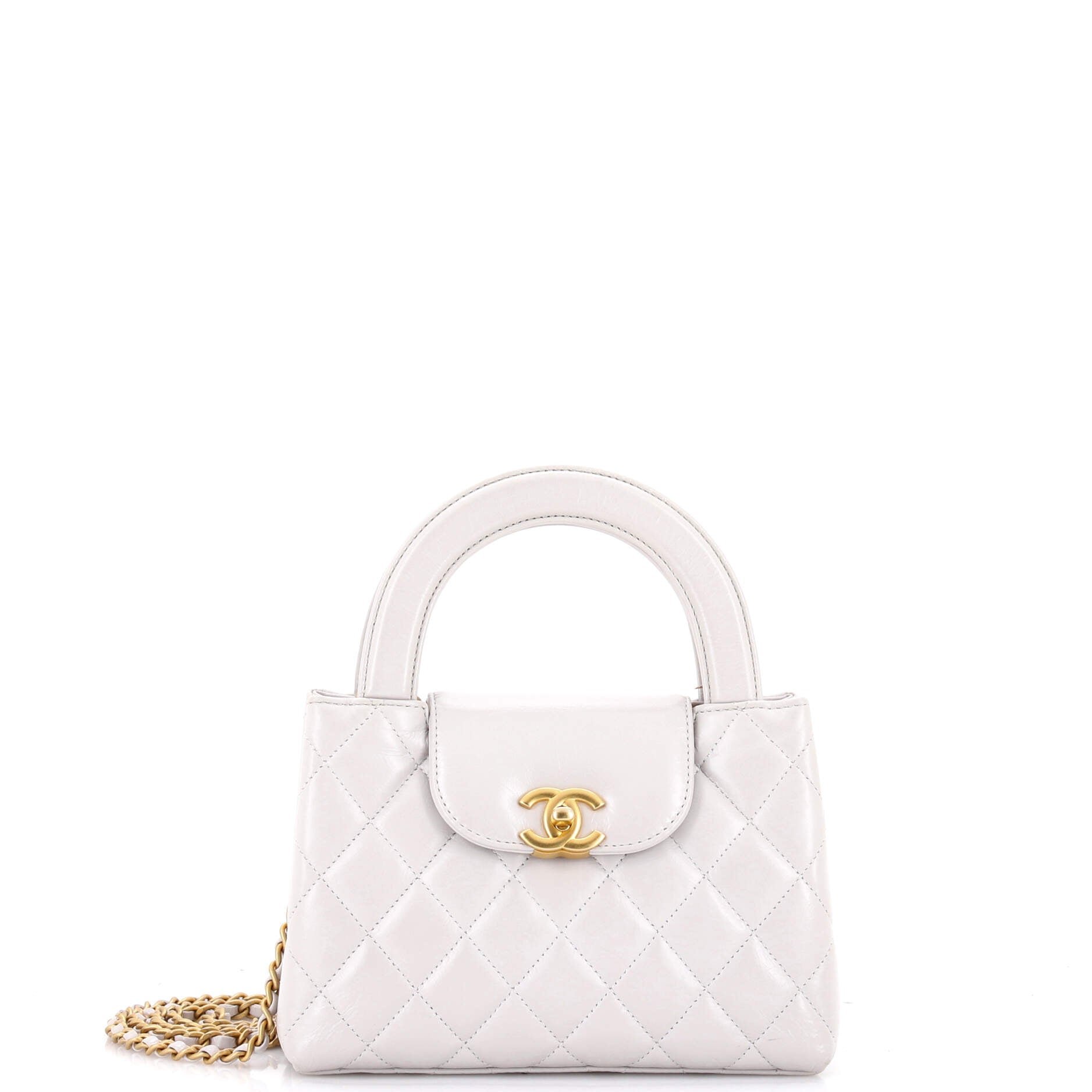 Kelly Top Handle Shopping Bag Quilted Shiny Aged Calfskin Mini