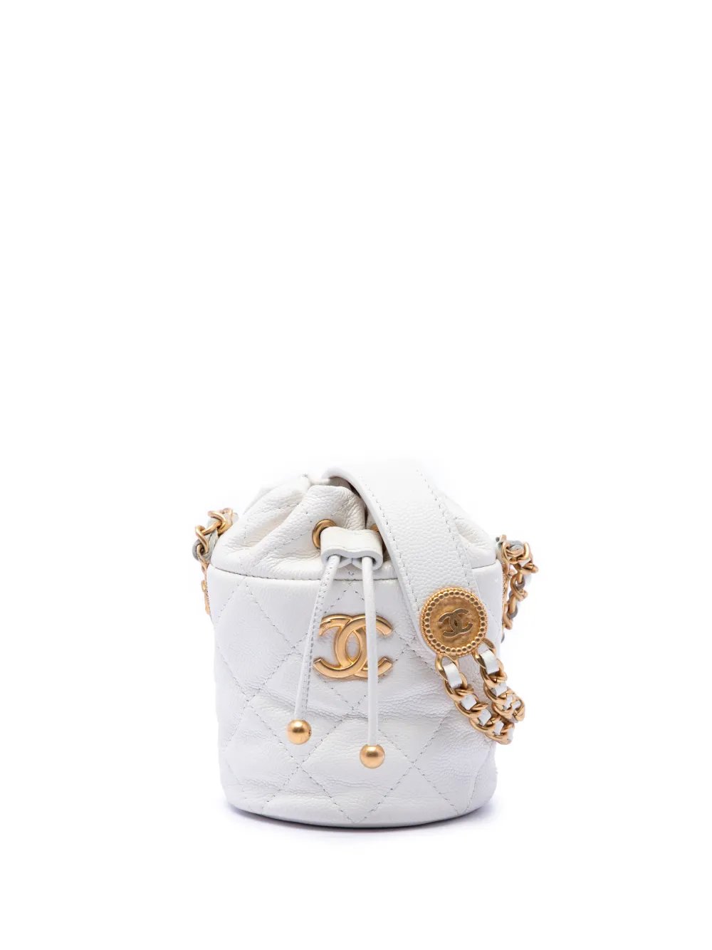2021-2026 Mini Quilted Caviar Twist Your Buttons Drawstring bucket bag