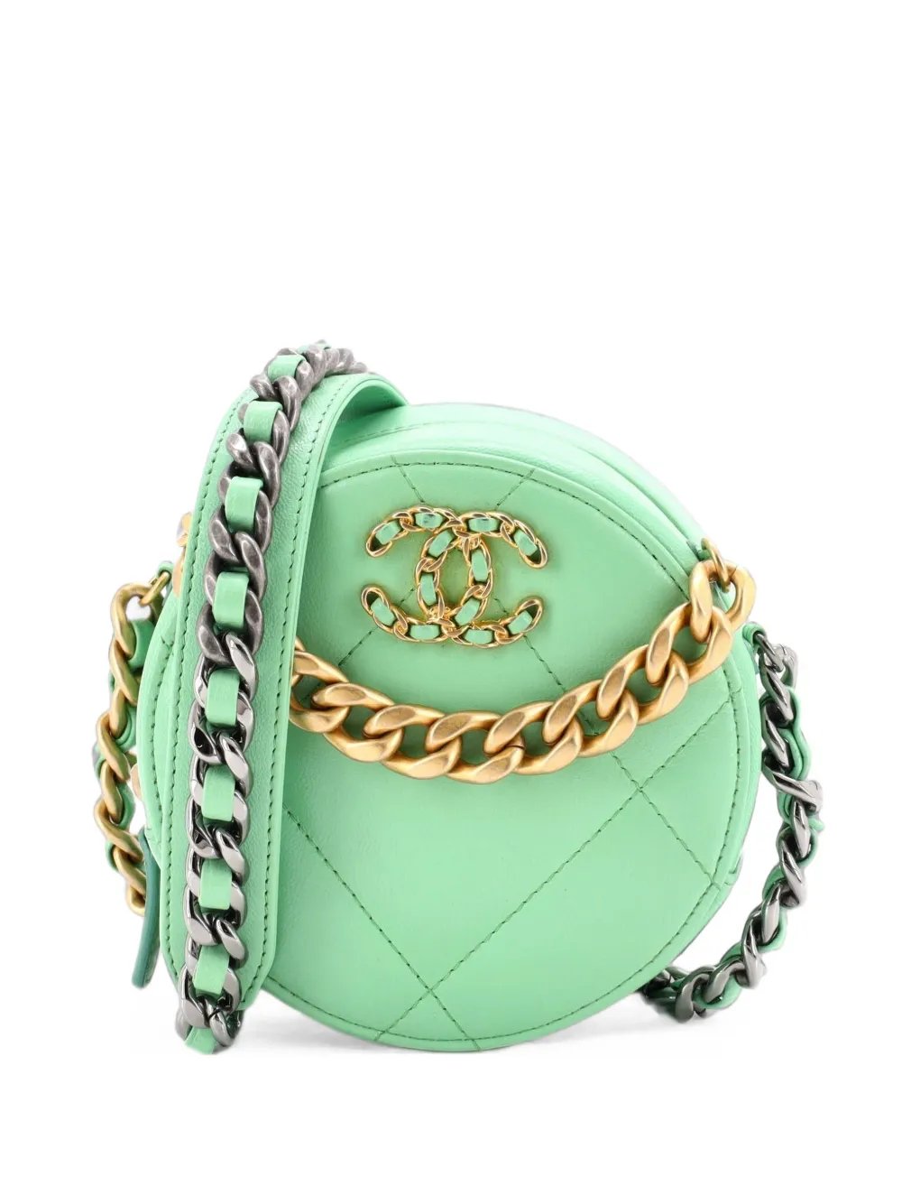 19 Round with Chain Quilted Leather clutch bag