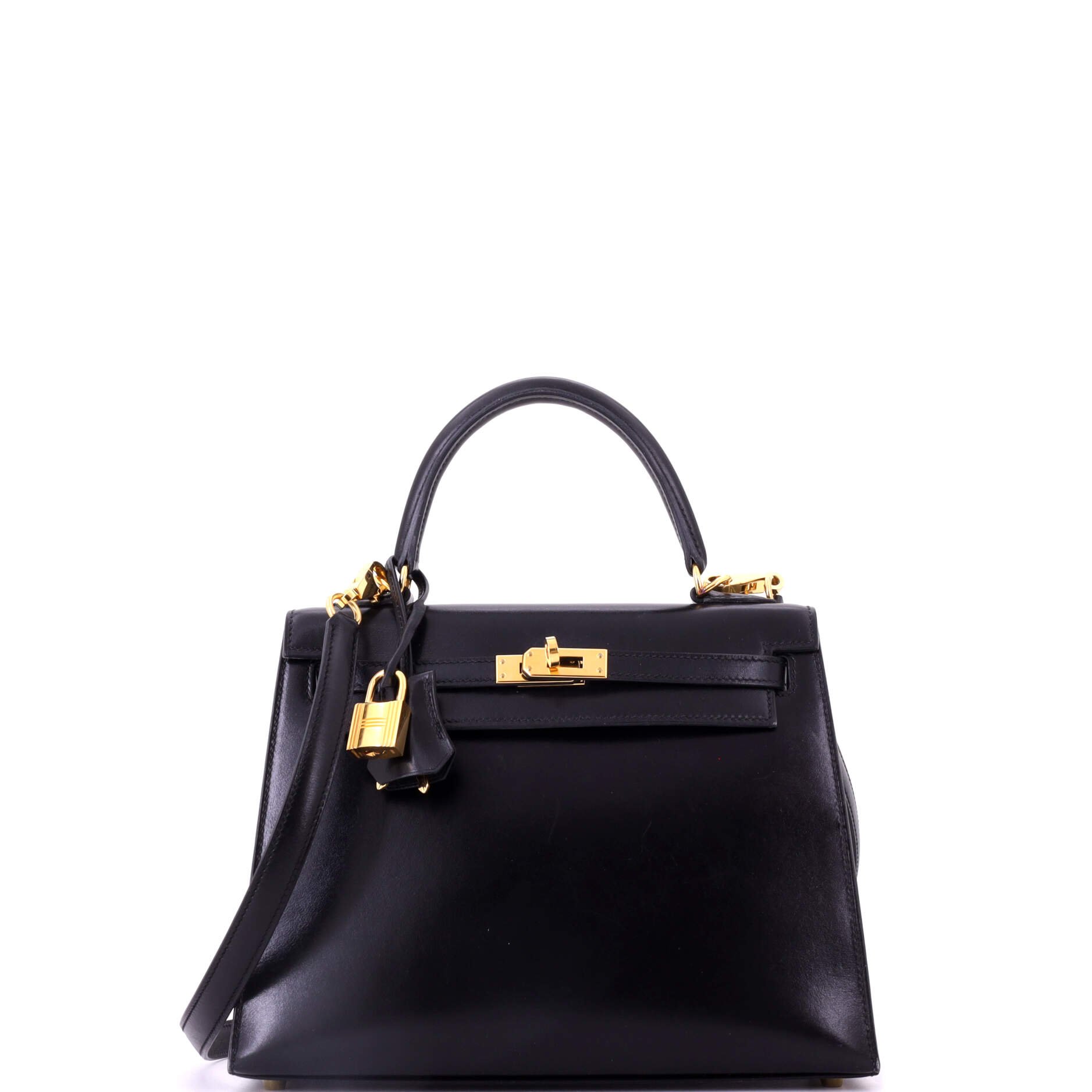 Kelly Handbag Noir Tadelakt with Gold Hardware 25