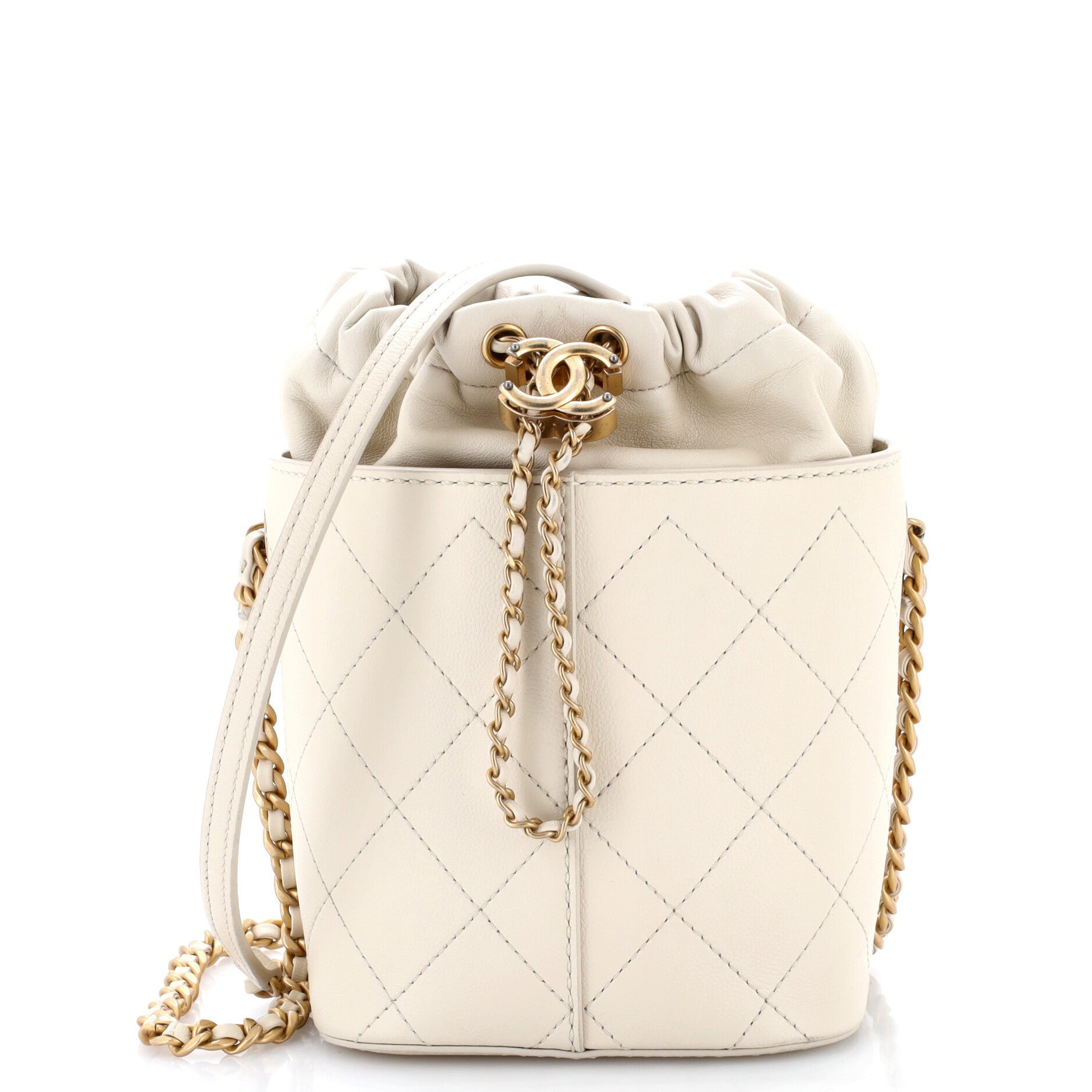 CC Drawstring Bucket Crossbody Bag Stitched Calfskin Medium