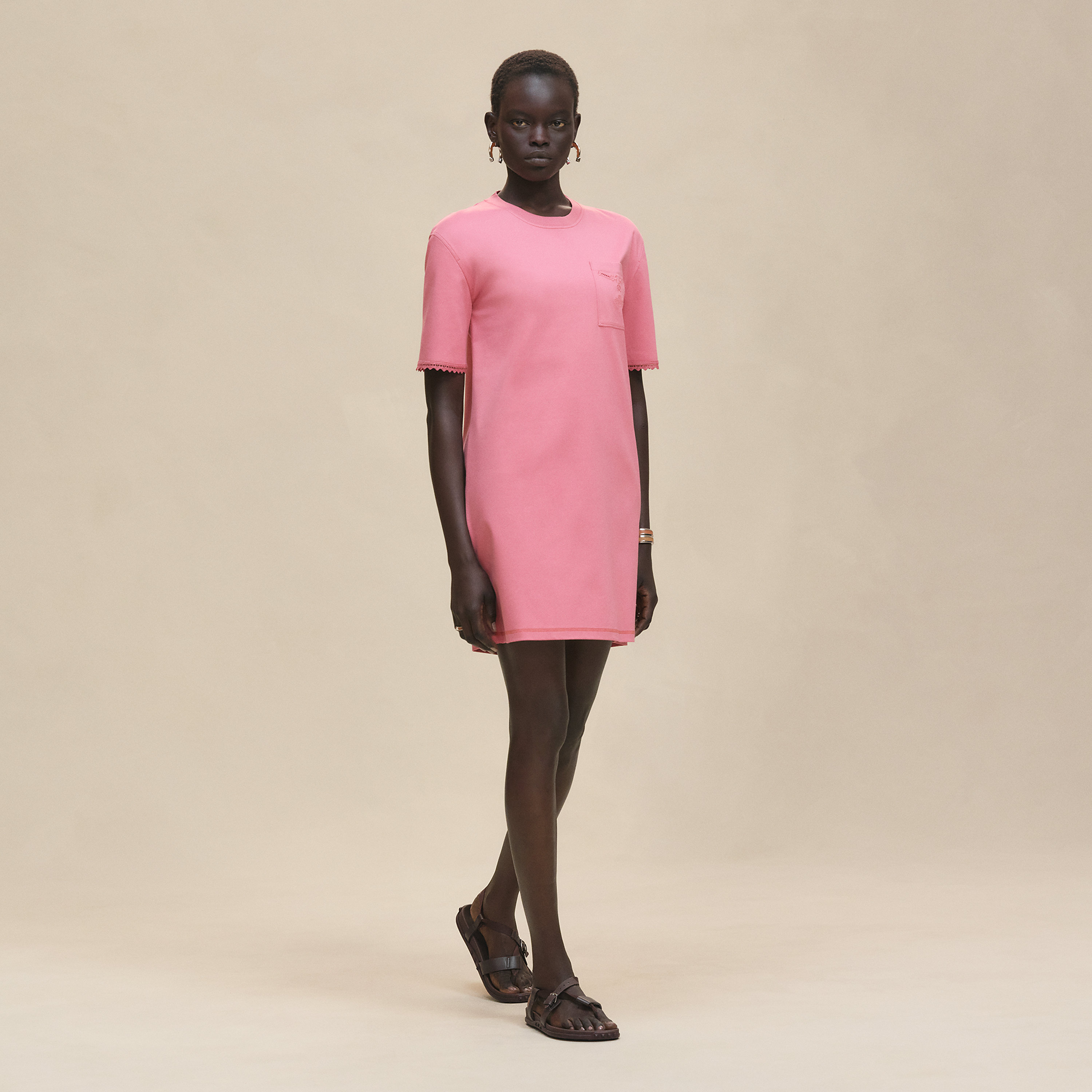 Embroidered pocket flared dress