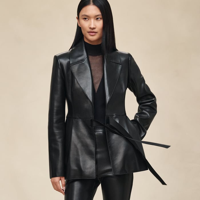 Noir Knotted Leather Suit Jacket