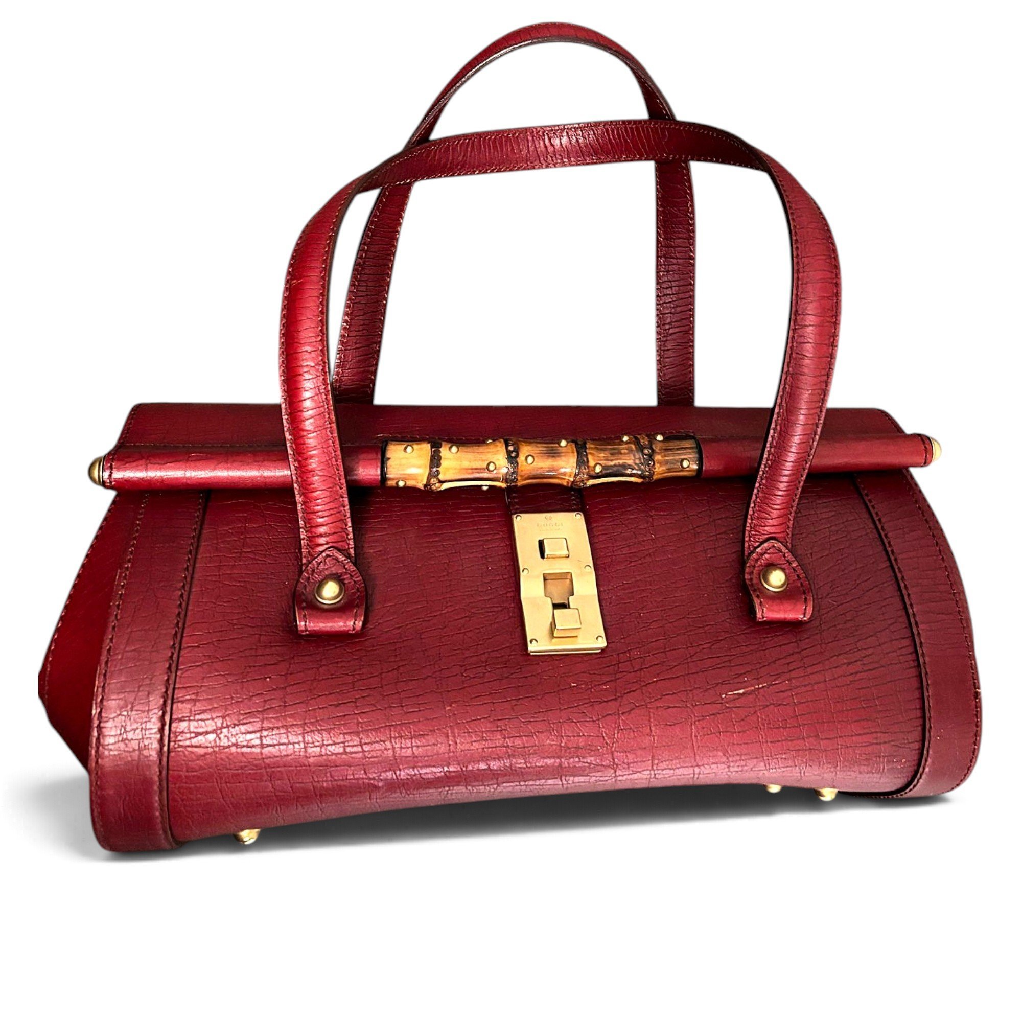 Bamboo Zip Top Handle leather handbag