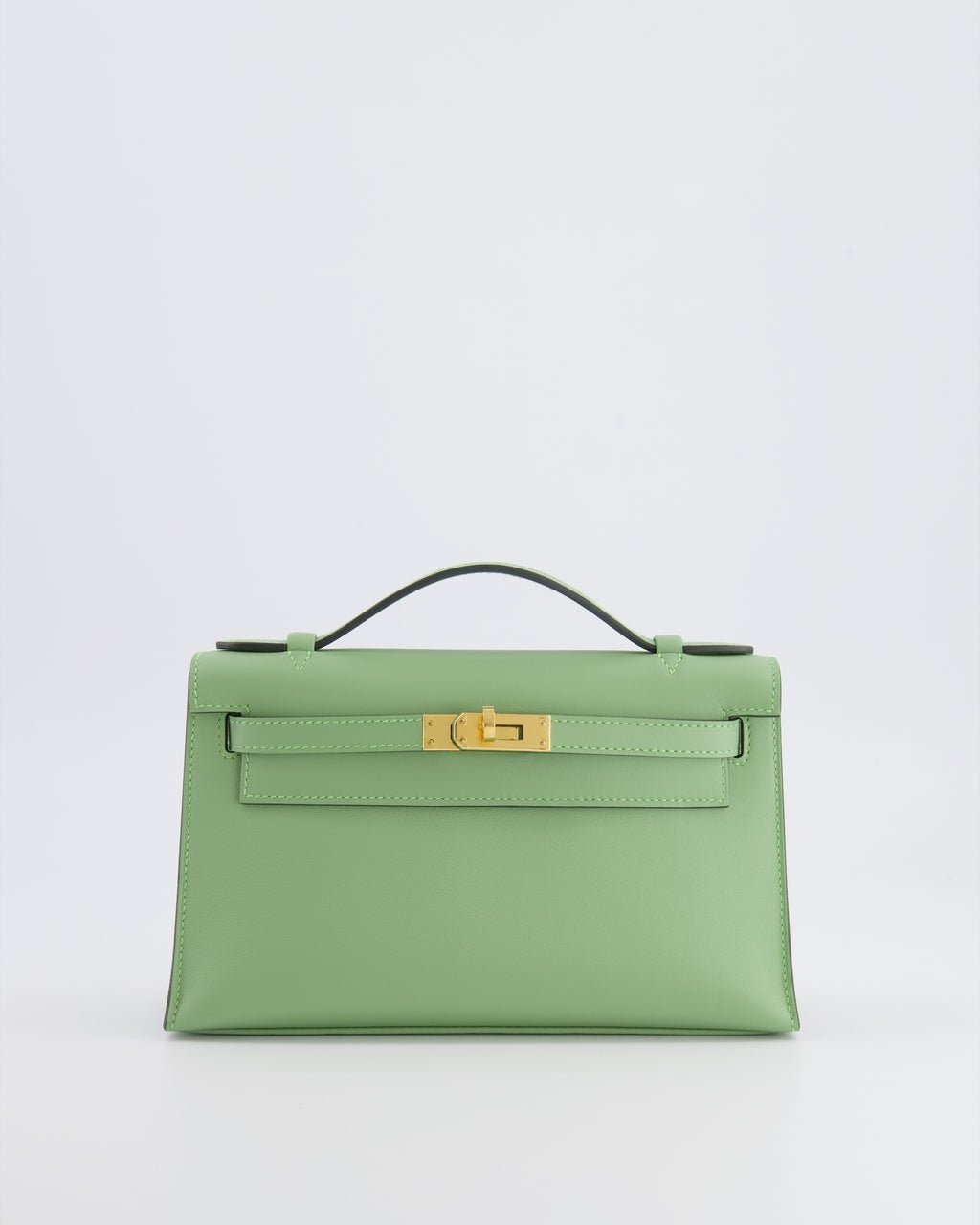 *HOT COLOUR* Hermès Mini Kelly Pochette Bag in Vert Criquet Swift Leather with Gold Hardware