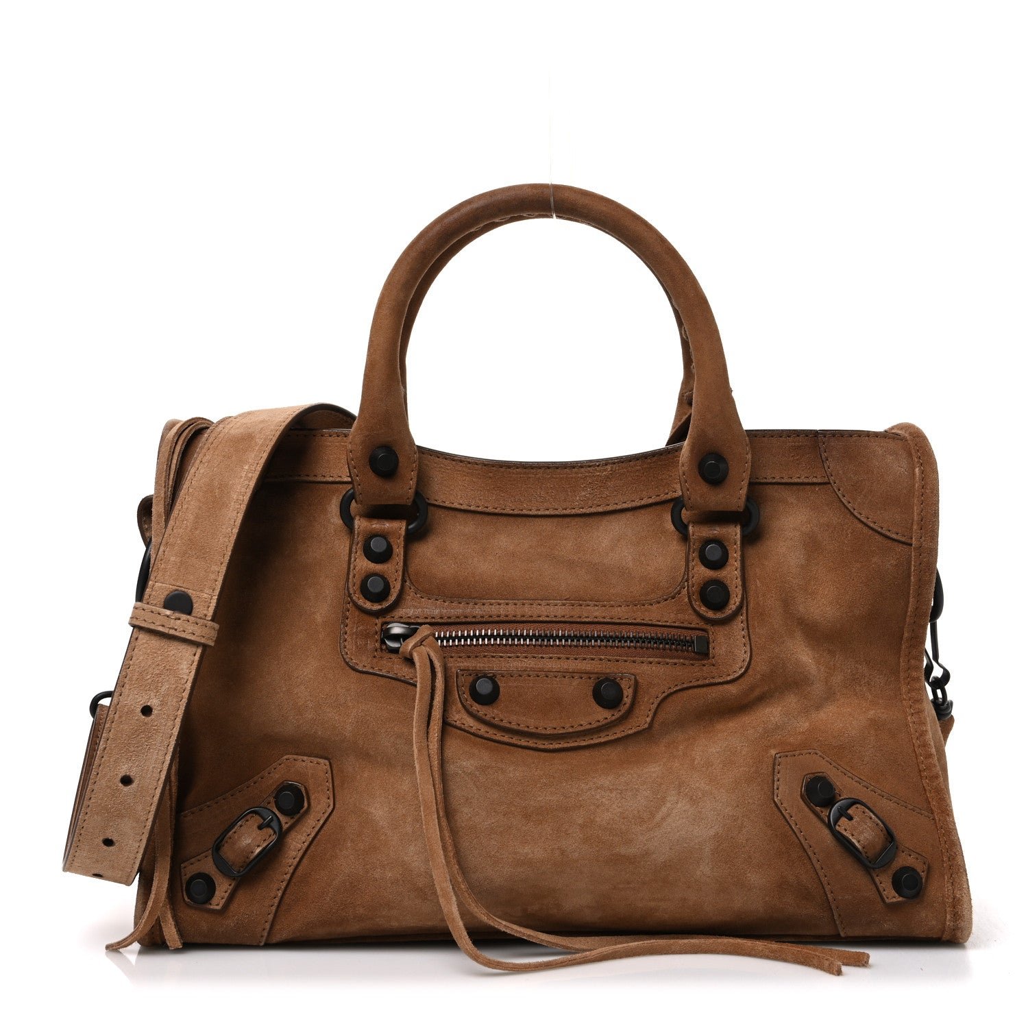 Balenciaga Waxed Suede Calfskin Classic Hardware Small Le City Camel Camel