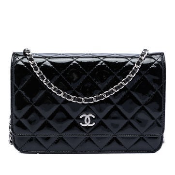 Patent Leather CC Quilted Patent Wallet On Chain
