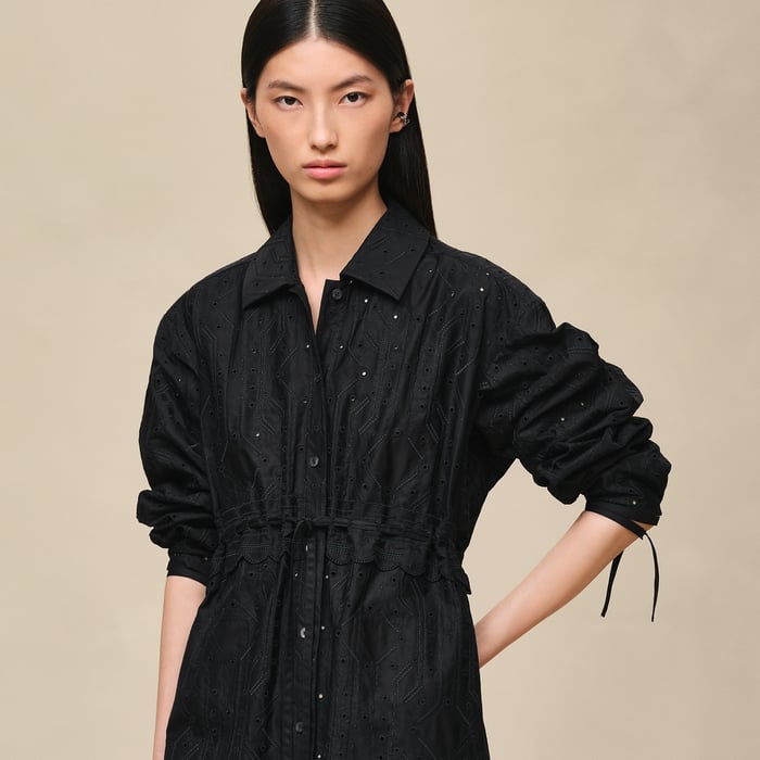 Noir Embroidered Drawstring Dress