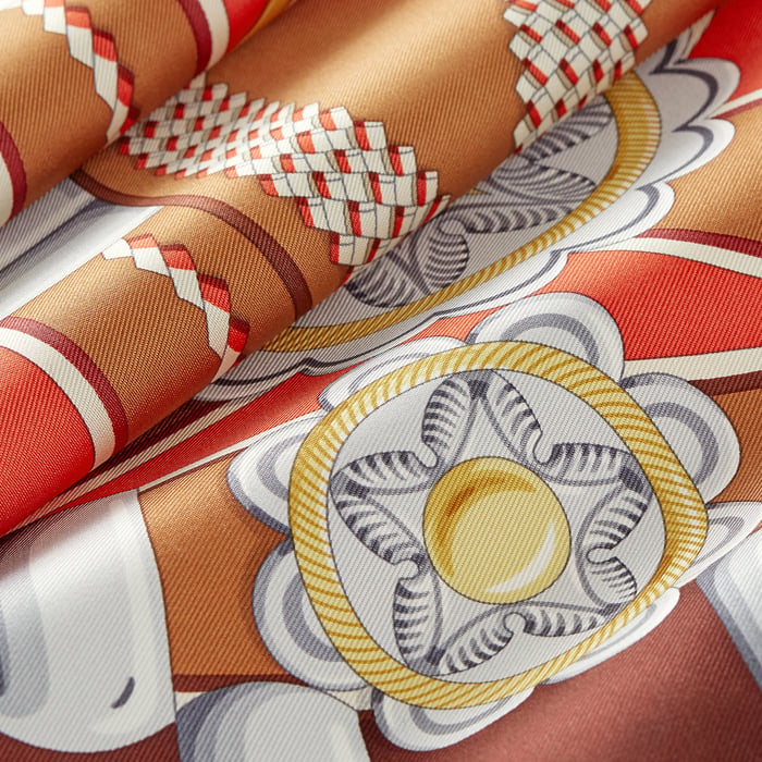 Hermès Flora y Plata scarf 90 Caramel/Corail/Gris | BagUSeek