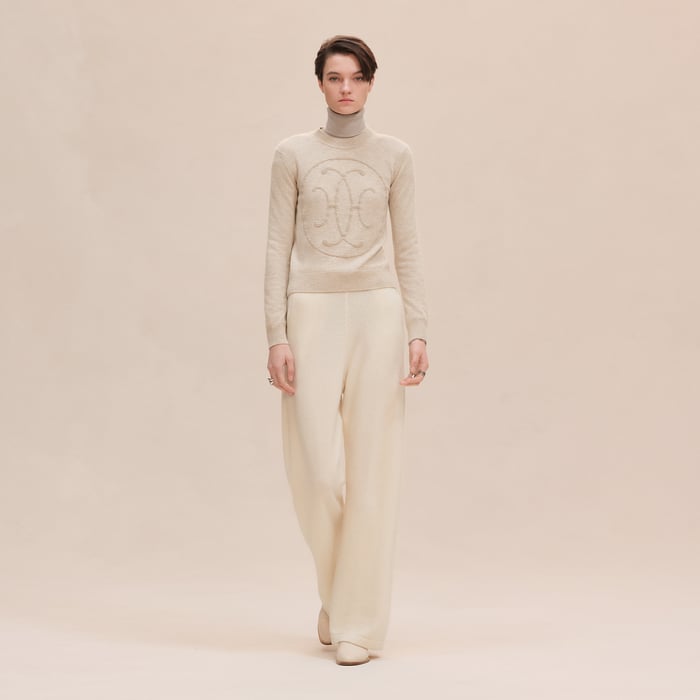 Beige Naturel Cashmere "H Lift" Long-sleeve Sweater