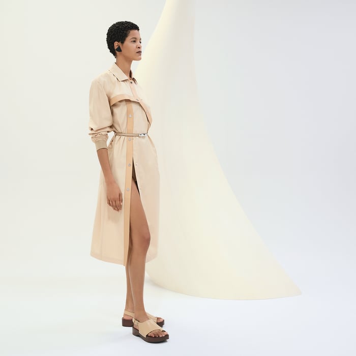 Beige Pyrite Asymmetric Mixed Leather Coat