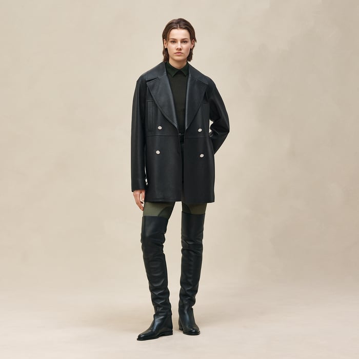 Noir Leather Pea Coat