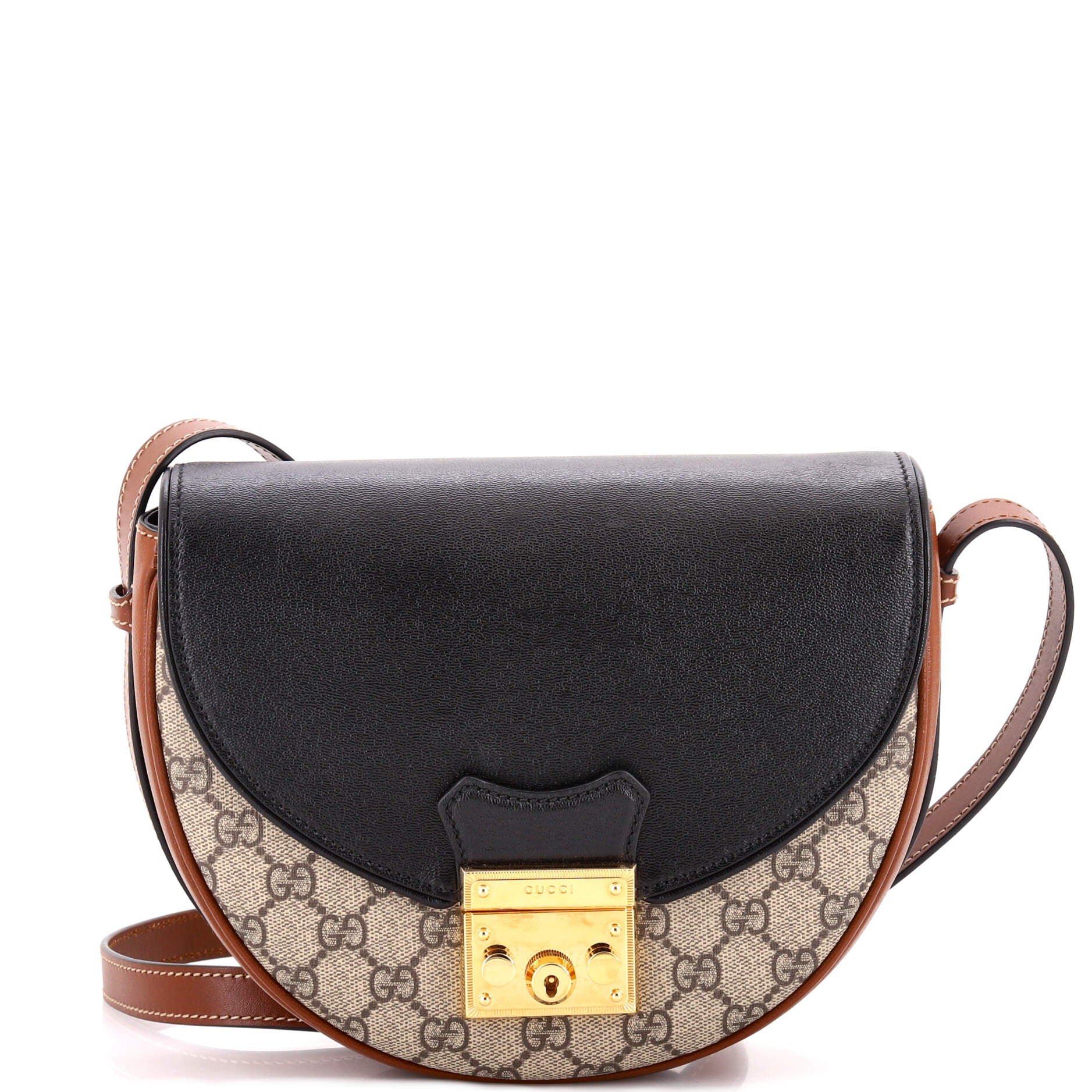 Gucci Padlock Saddle Shoulder Bag GG Coated Canvas and Leather Small