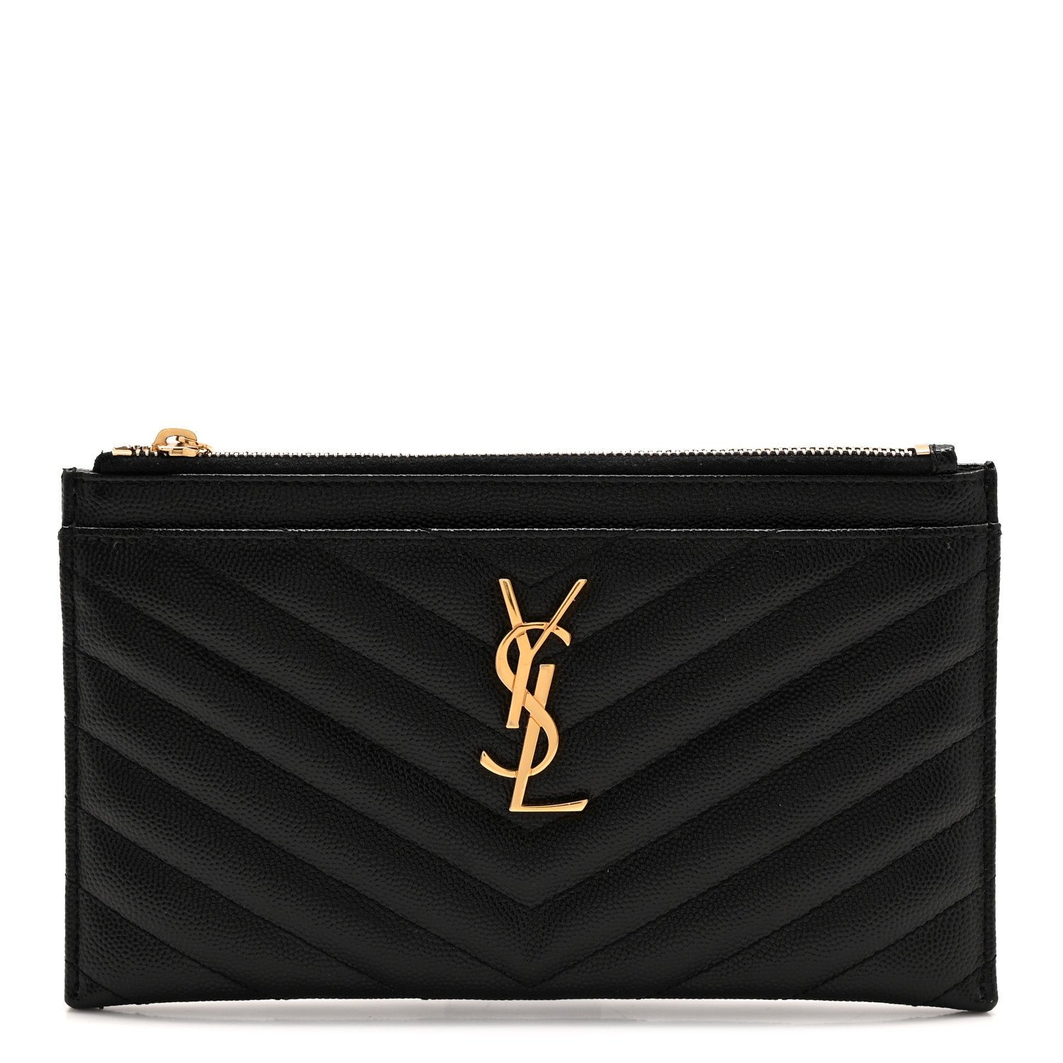 Saint Laurent Grain De Poudre Chevron Monogram Bill Pouch Black