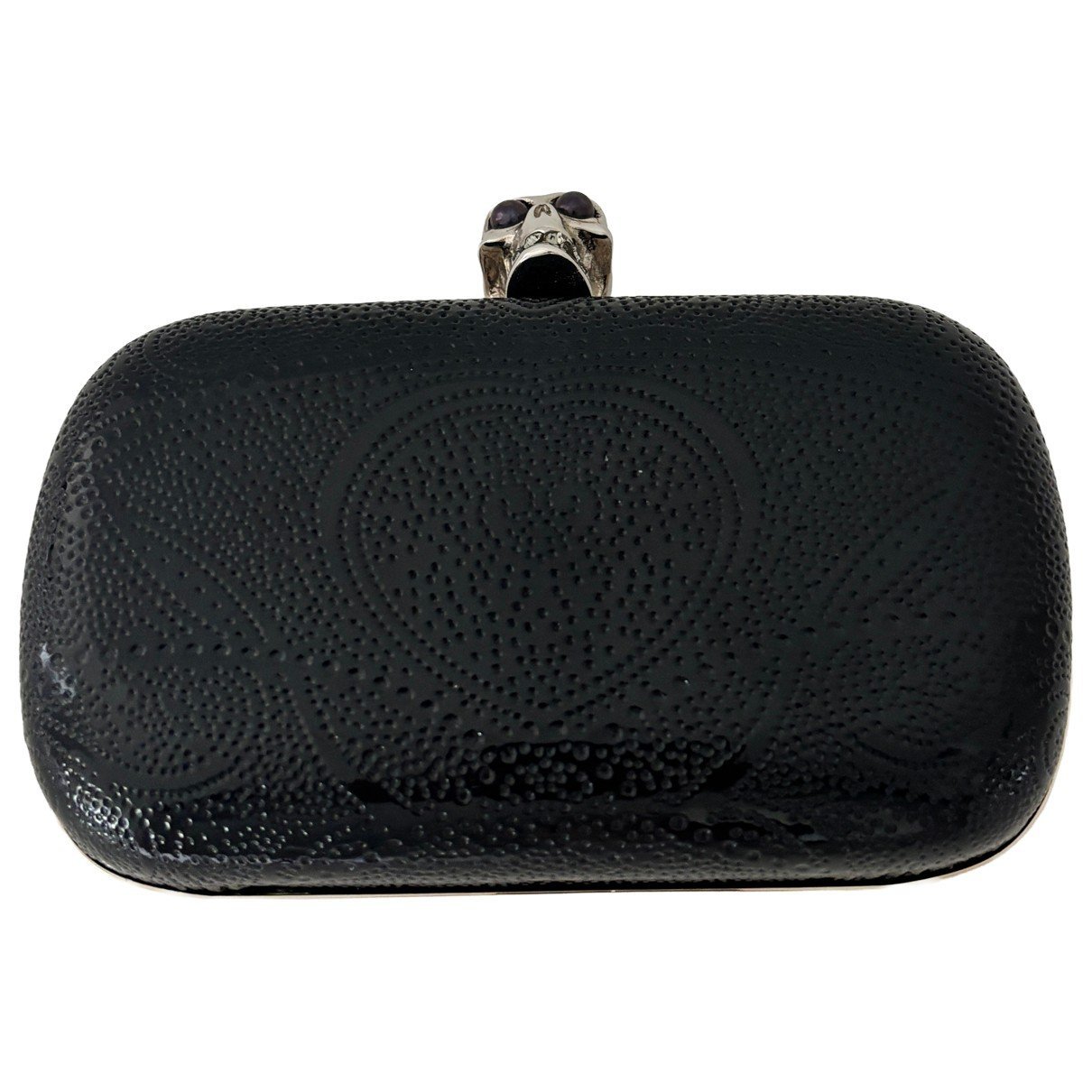 Skull patent leather clutch bag