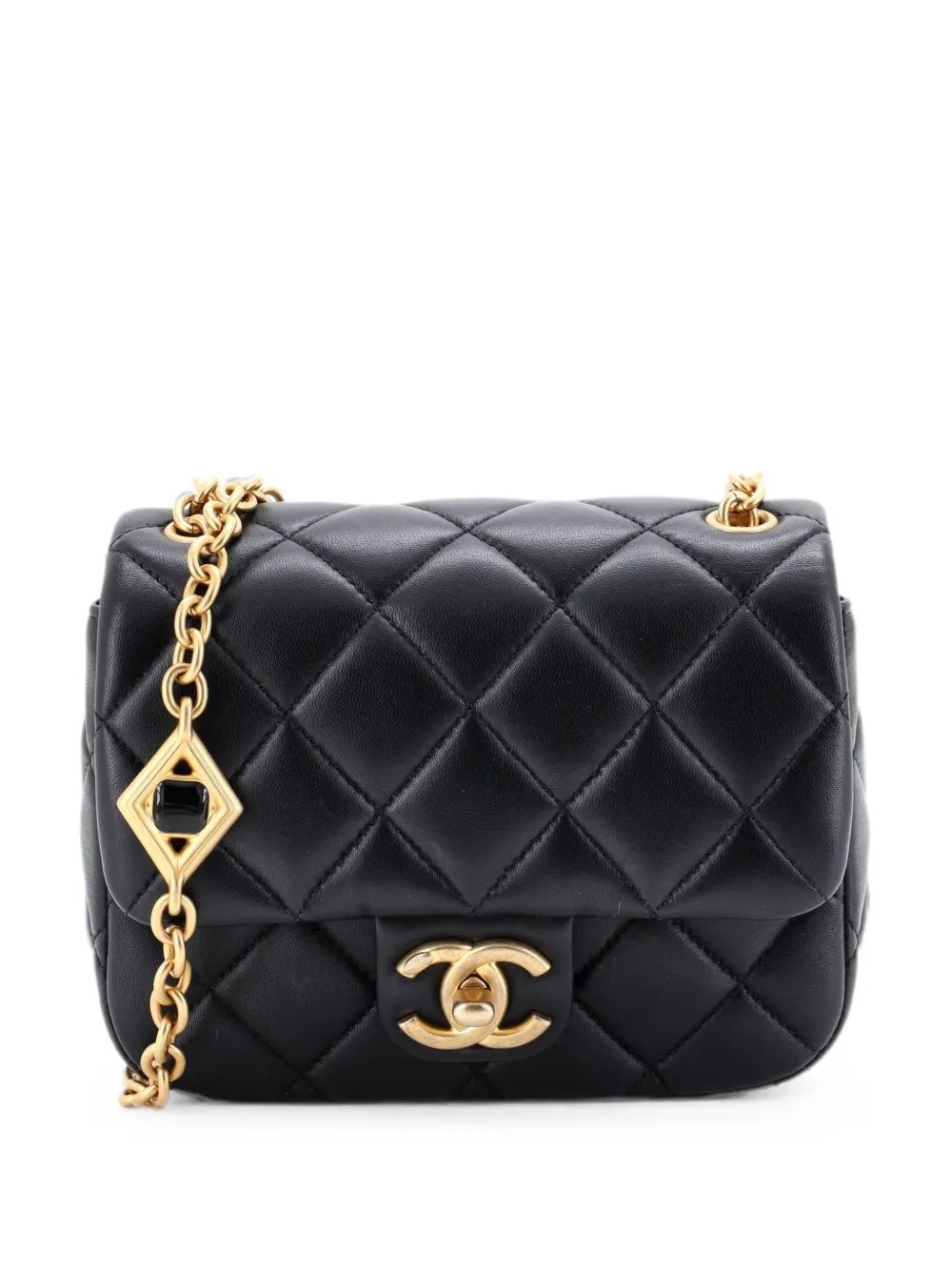 CC Enamel Pearl Charm Me Square Flap Bag Quilted Lambskin Mini crossbody bag