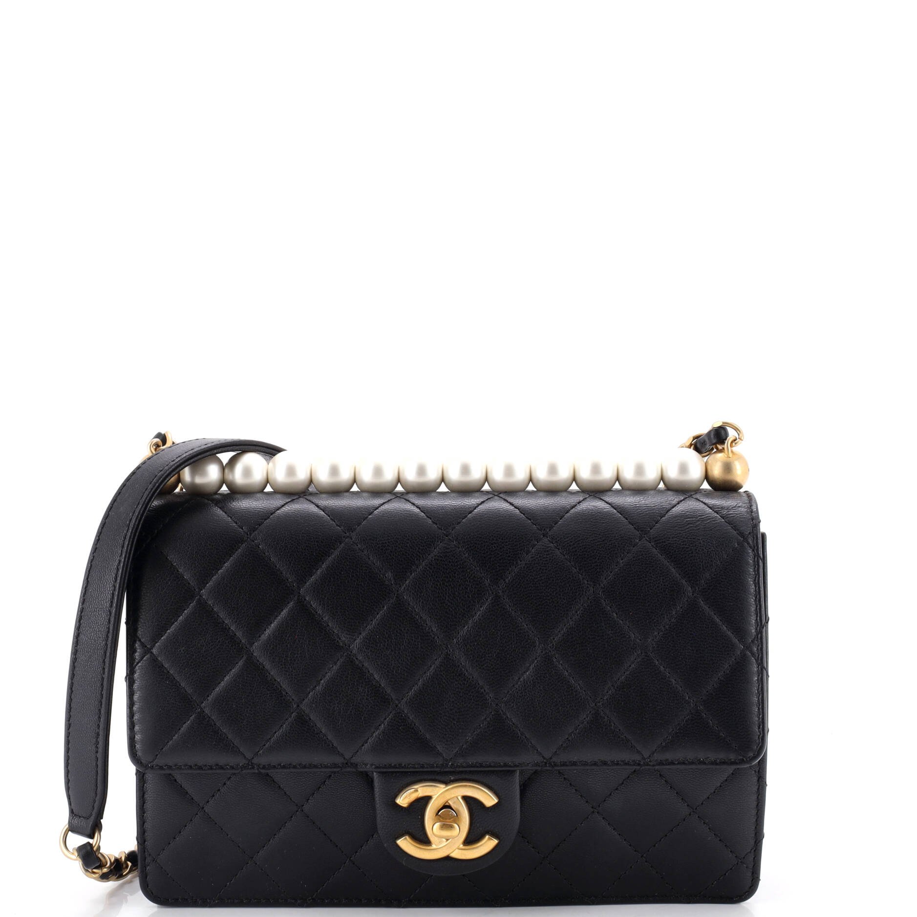Chic Pearls Flap Bag Quilted Lambskin Small