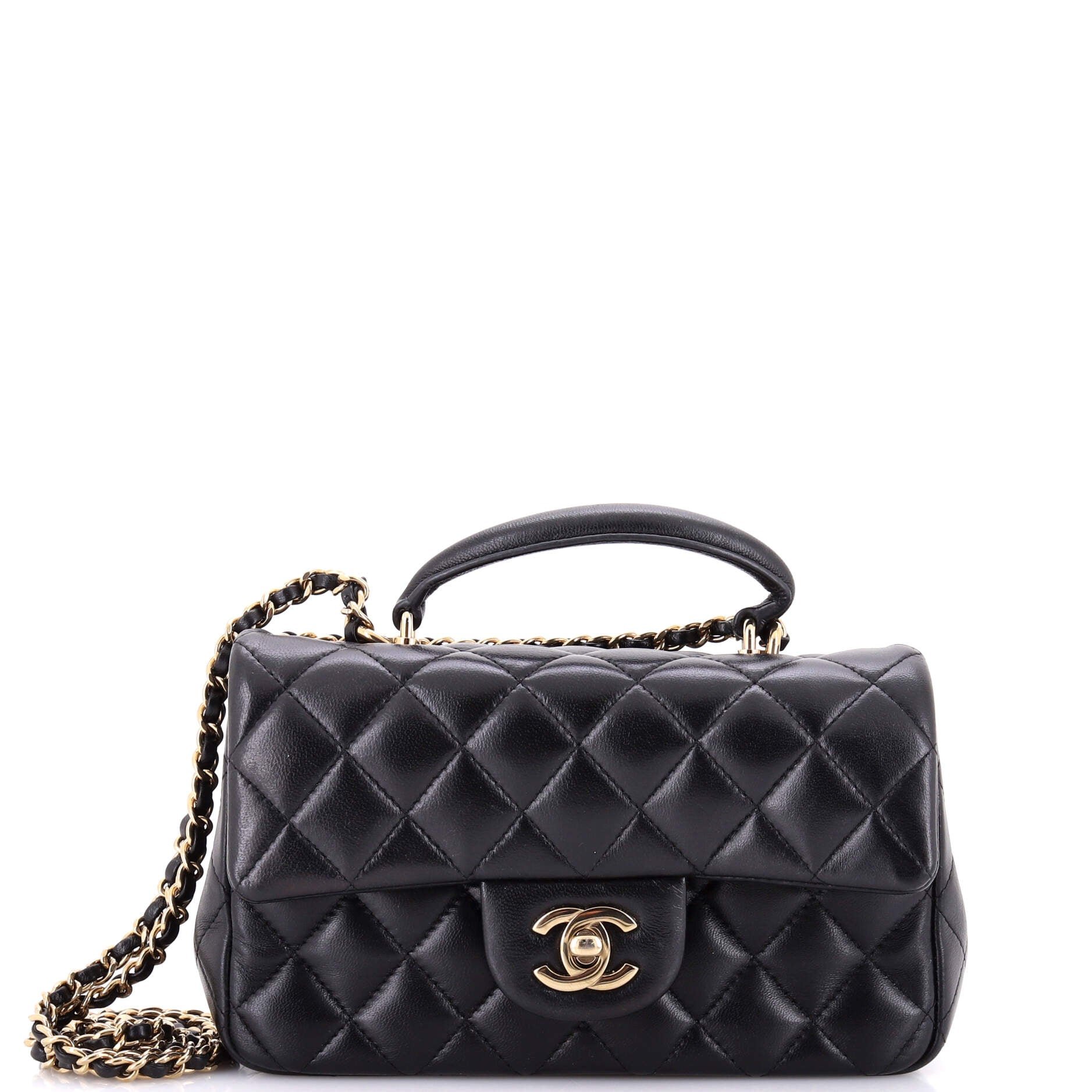 Classic Single Flap Top Handle Bag Quilted Lambskin Mini
