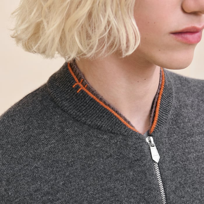 Anthracite Cashmere "Double Cotes H" Zipped Jacket