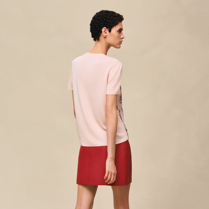 Rose Opaline "Ferronnerie Remix" Short-sleeve Twillaine Sweater