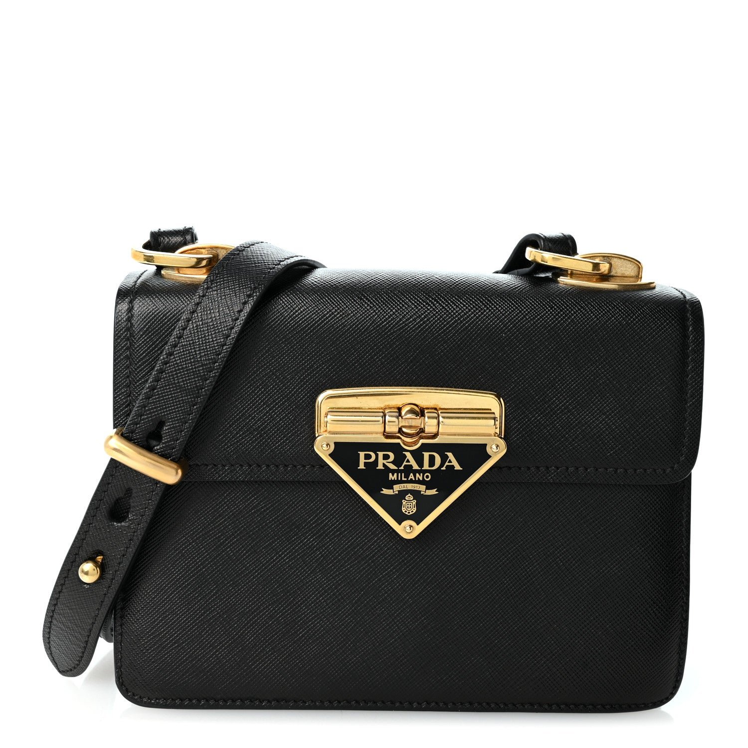 Prada Saffiano Symbole Flap Shoulder Bag Black