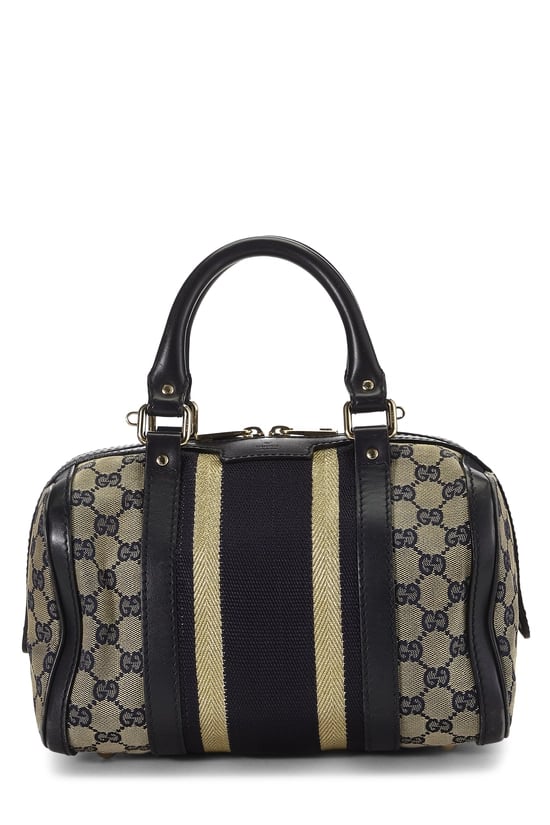 Navy Original GG Canvas Web Boston Bag Small