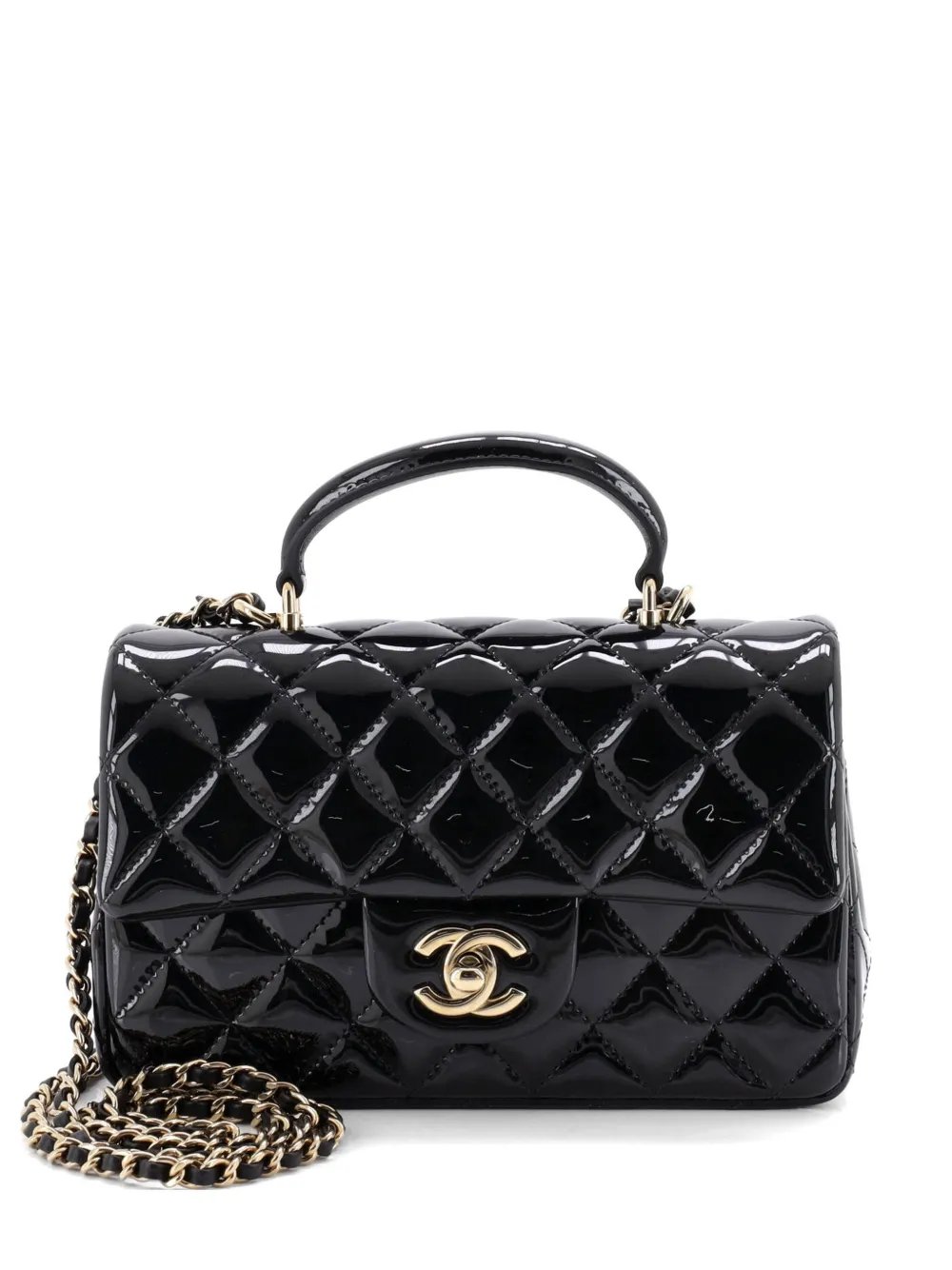 Classic Single Flap Top Handle Bag Quilted Patent Mini satchel