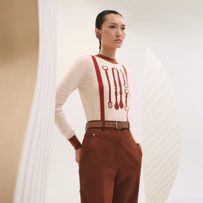 Beige Kaolin "Coaching" Long-sleeve Sweater