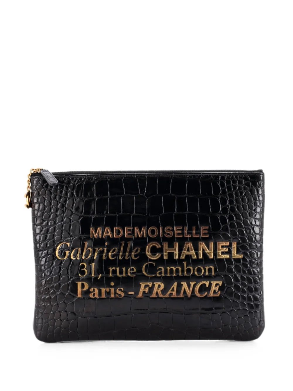 Signature O Case Pouch Printed Crocodile Embossed Calfskin Medium clutch bag