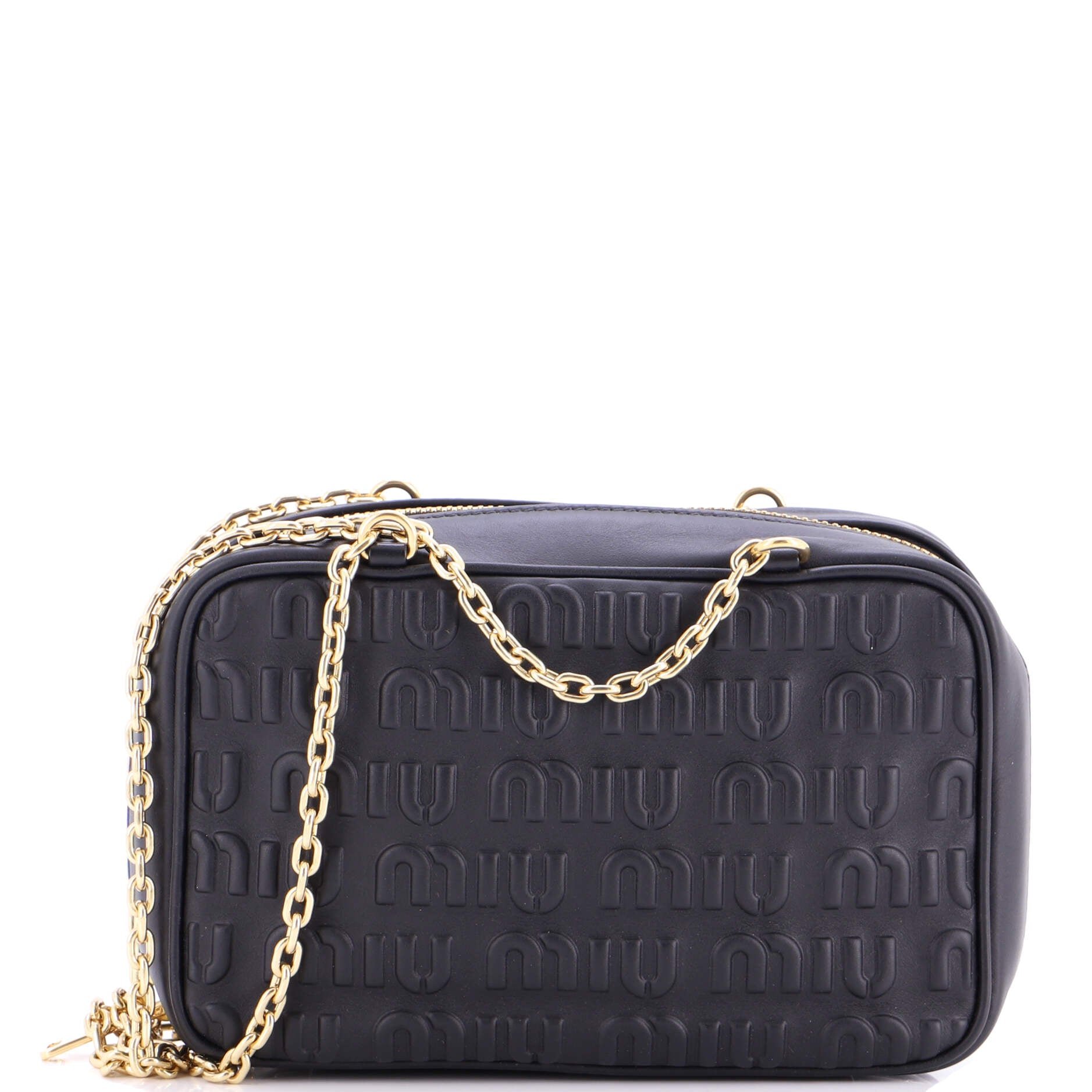 Miu Miu Softy Chain Camera Bag Logo Embossed Leather Medium
