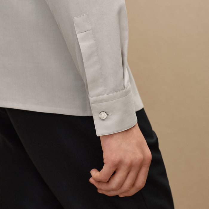 Gris "Broderie Cheval" Straight Cut Shirt With Louis Collar
