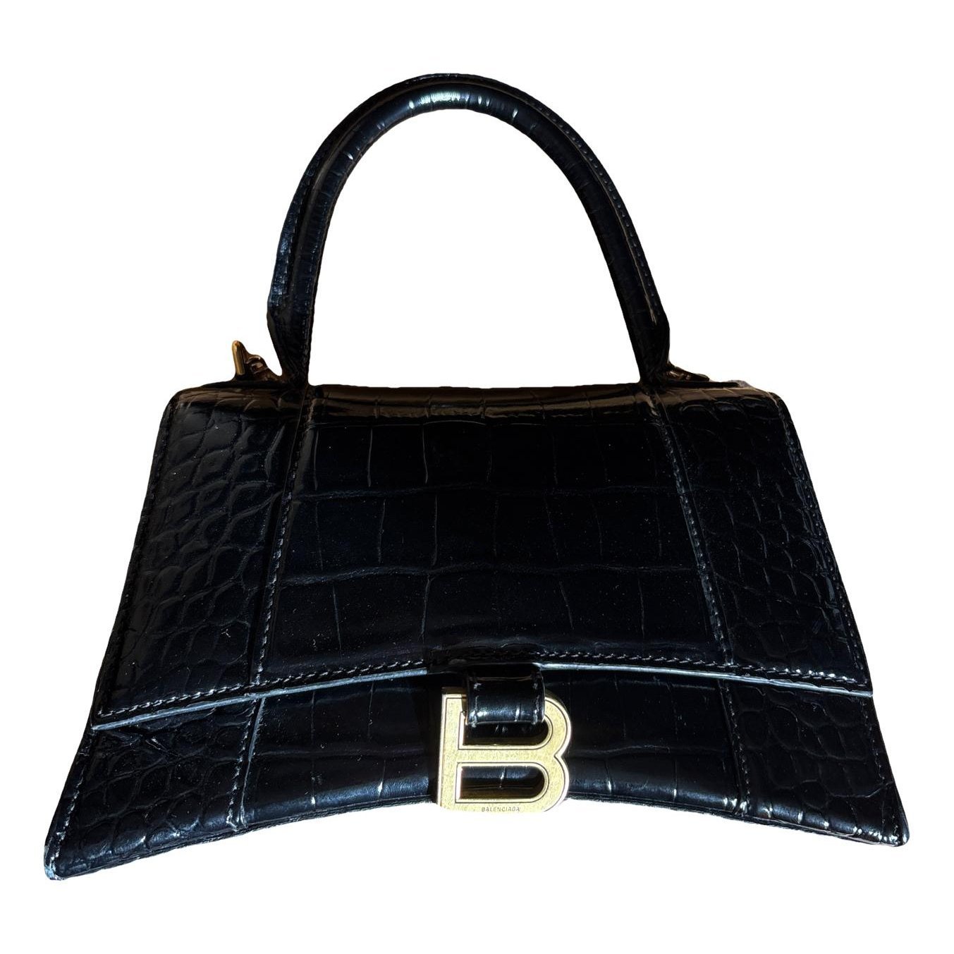 Hourglass patent leather handbag