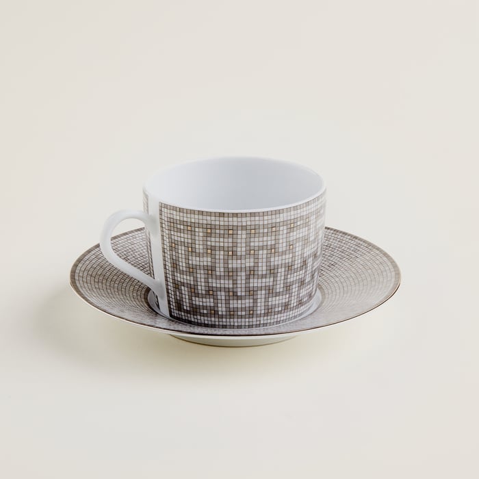 Sans Coloris Mosaique Au 24 Platinum Tea Cup and Saucer